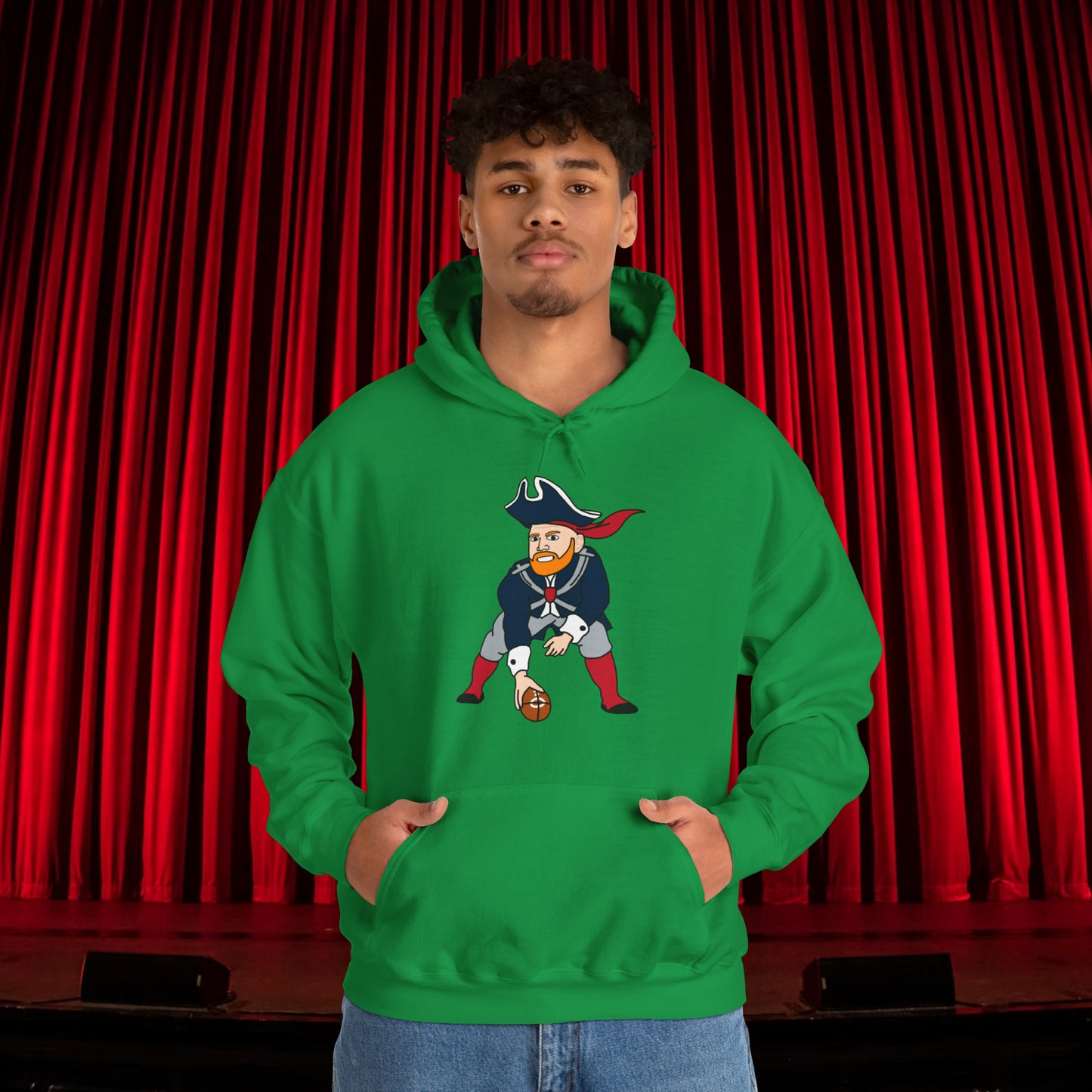 Bill Burrdy New England Patriots Tom Brady Bill Burr Unisex Heavy Blend Hooded Sweatshirt Irish Green Hoodies American Football Bill Burr Monday Morning Podcast New England Patriots NFL Podcasts Stand-up Comedy Printify