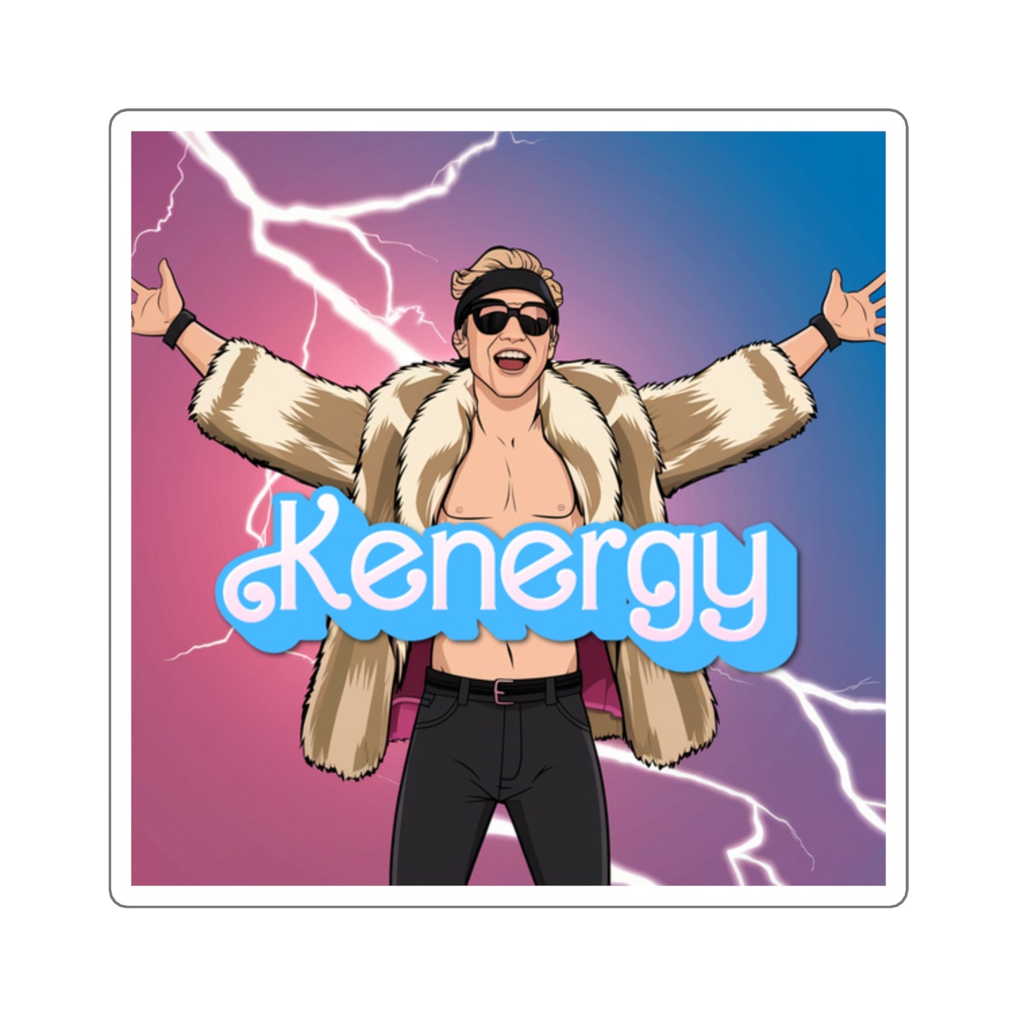 Kenergy Barbie Ryan Gosling Ken Square Sticker Stickers Barbie Celebrities Ken Kenergy Movies Ryan Gosling Printify