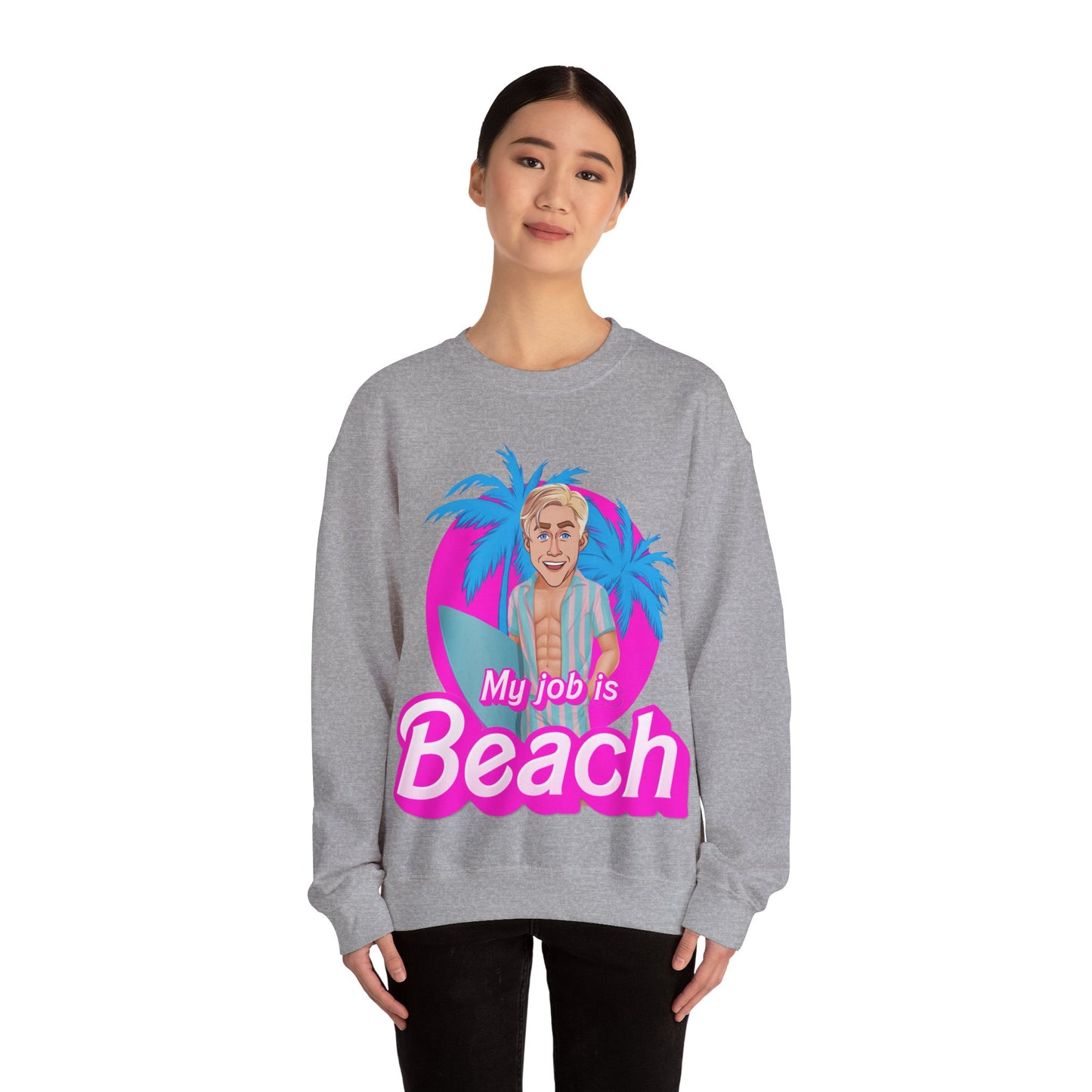 My Job Is Beach Sweatshirt Ken Sweater Barbie Shirt Surfing Jumper Surf Pullover Summer Jumper Vacation Sweater Surfing Gift for Surfer Sweatshirts Barbie Celebrities Ken Movies Ryan Gosling Printify