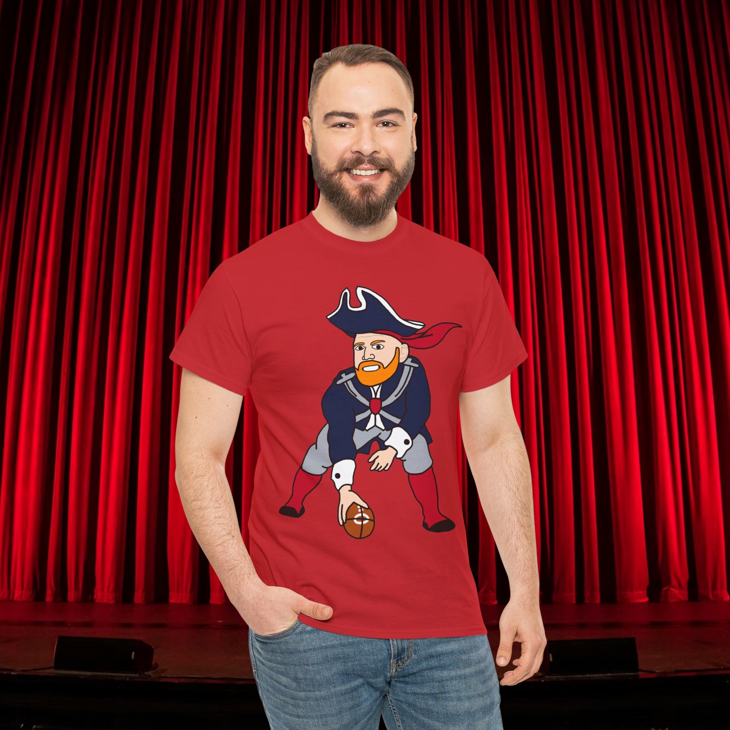 Bill Burrdy New England Patriots Tom Brady Bill Burr Unisex Heavy Cotton Tee Red T-shirts American Football Bill Burr Monday Morning Podcast New England Patriots NFL Podcasts Stand-up Comedy Printify