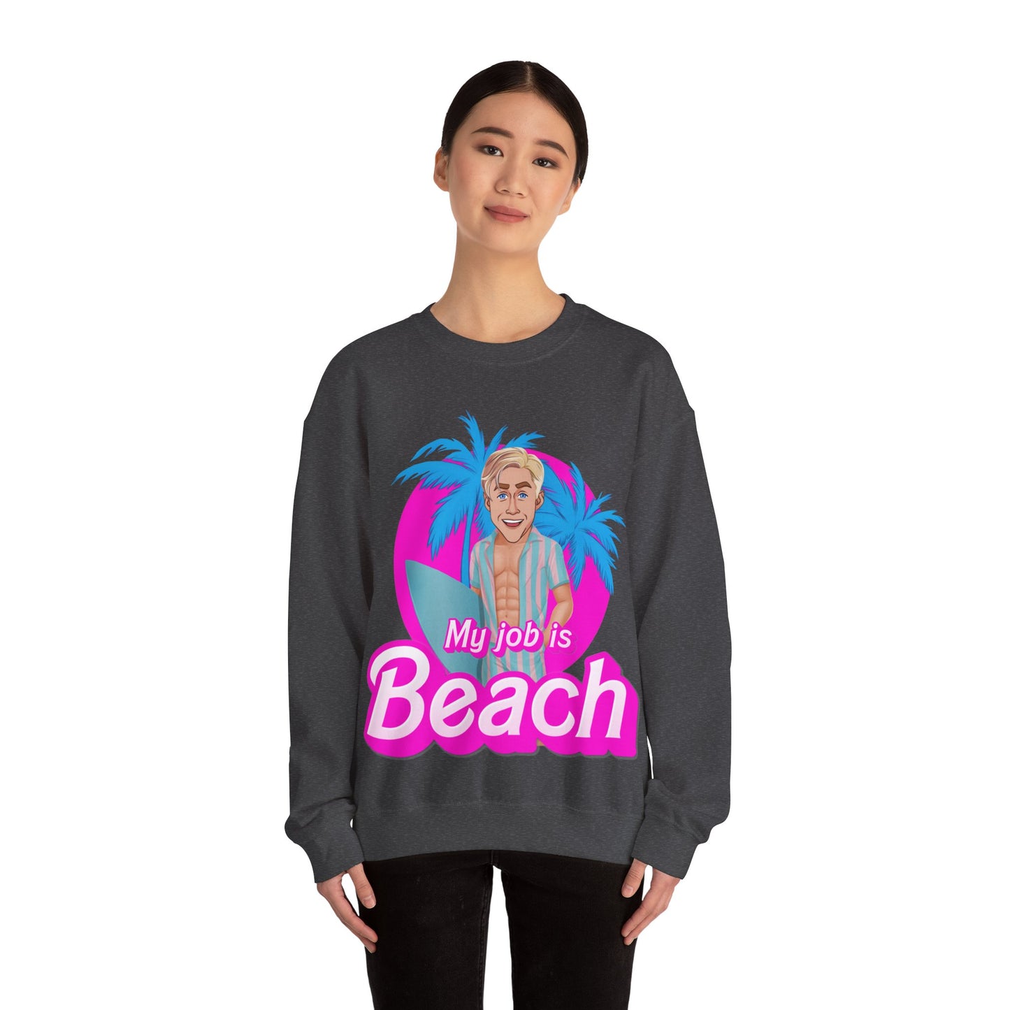 My Job Is Beach Sweatshirt Ken Sweater Barbie Shirt Surfing Jumper Surf Pullover Summer Jumper Vacation Sweater Surfing Gift for Surfer Sweatshirts Barbie Celebrities Ken Movies Ryan Gosling Printify