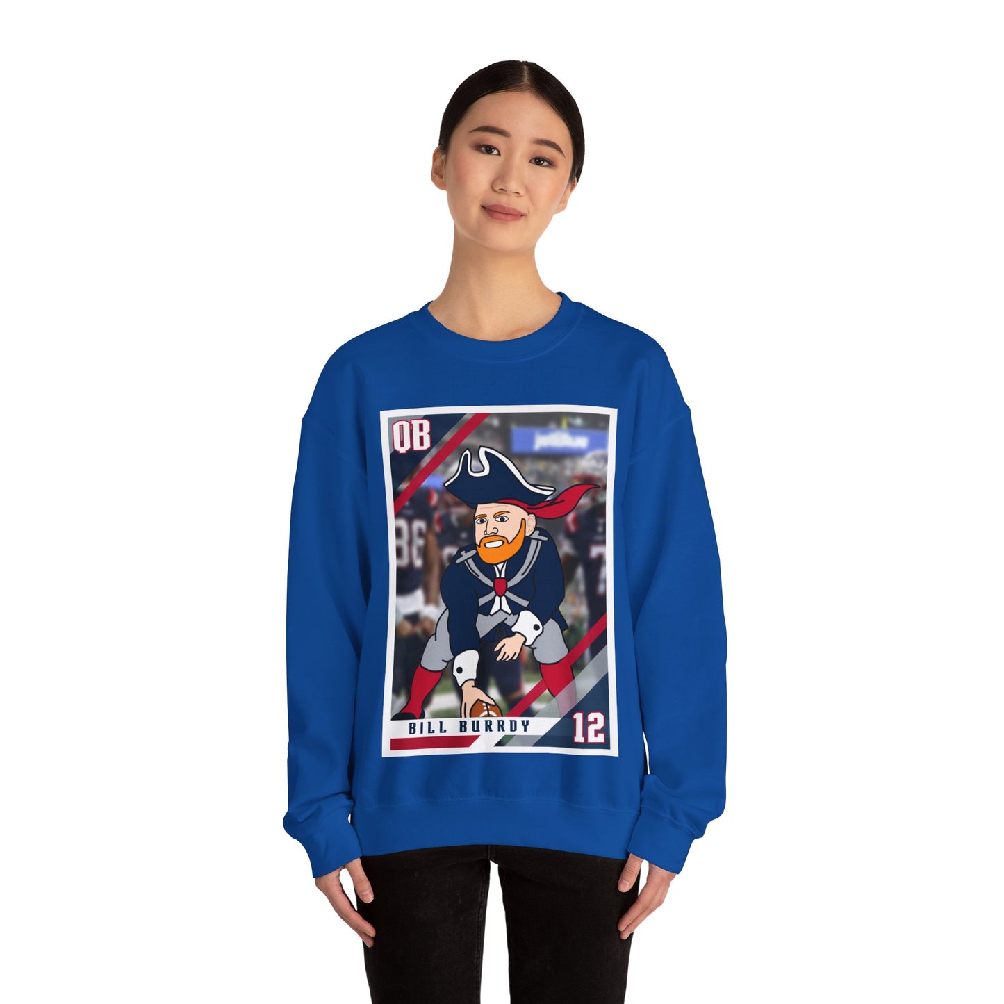 Bill Burrdy New England Patriots Tom Brady Bill Burr Unisex Heavy Blend Crewneck Sweatshirt Sweatshirts American Football Bill Burr Monday Morning Podcast New England Patriots NFL Podcasts Stand-up Comedy Printify