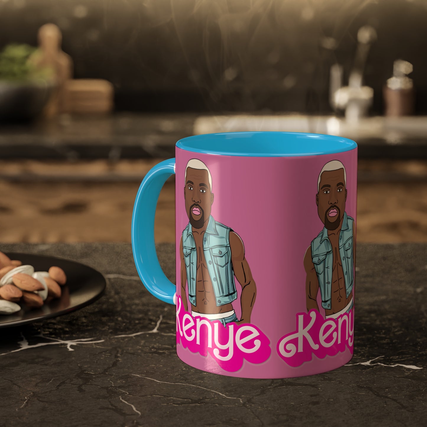 Kenye Barbie Ken Ryan Gosling Kanye West Colorful Mug 11oz Light Blue Mugs Barbie Kanye West Ken Movies Music Printify