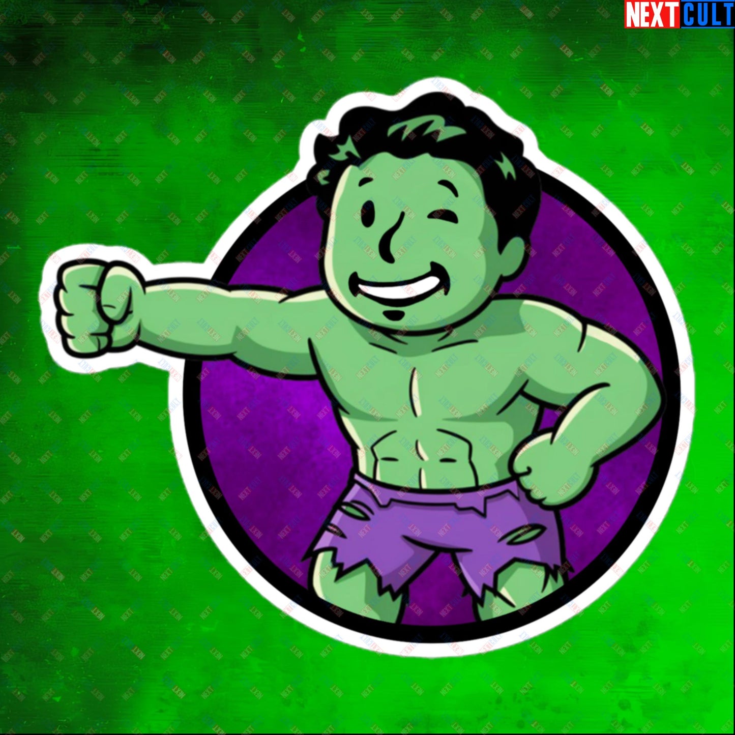 Angry Boy Hulk Vault Boy Fallout Funny Meme Cartoon Mashup Bubble-free stickers 5.5″×5.5″ Stickers Avengers Fallout Hulk Movies Superheroes Vault Boy Next Cult Brand