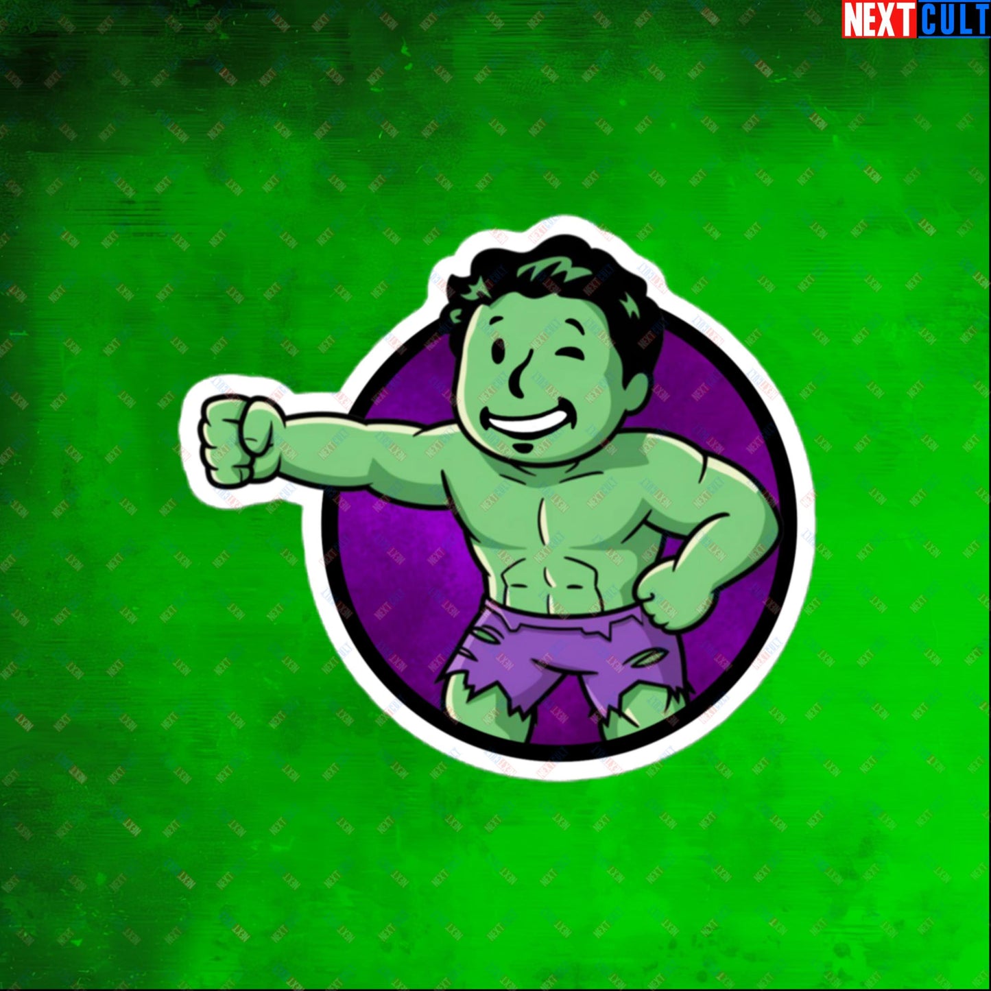 Angry Boy Hulk Vault Boy Fallout Funny Meme Cartoon Mashup Bubble-free stickers 4″×4″ Stickers Avengers Fallout Hulk Movies Superheroes Vault Boy Next Cult Brand