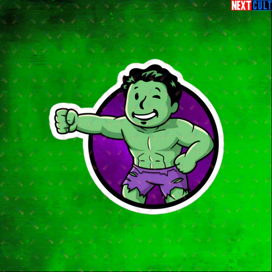 Angry Boy Hulk Vault Boy Fallout Funny Meme Cartoon Mashup Bubble-free stickers 4″×4″ Stickers Avengers Fallout Hulk Movies Superheroes Vault Boy Next Cult Brand