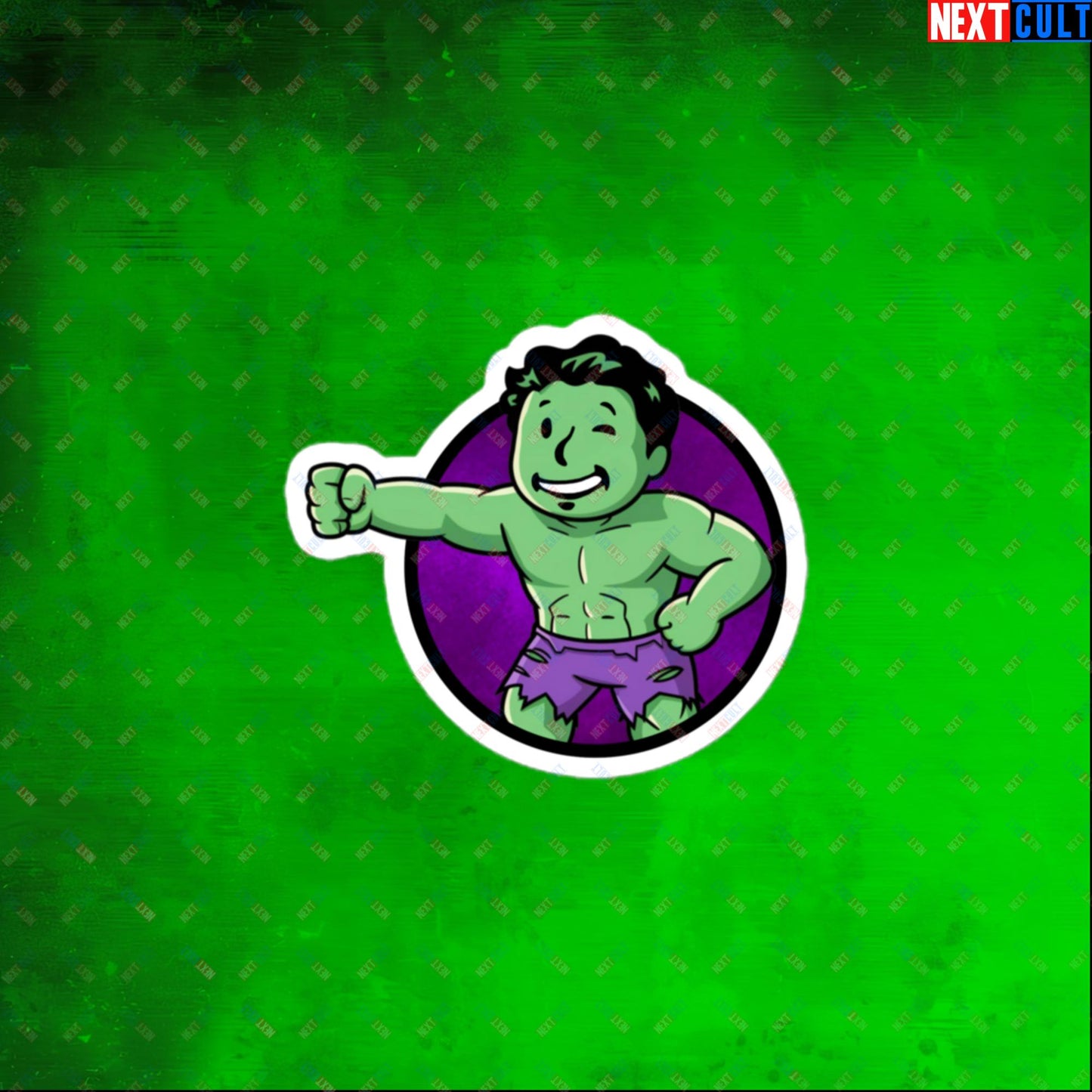 Angry Boy Hulk Vault Boy Fallout Funny Meme Cartoon Mashup Bubble-free stickers 3″×3″ Stickers Avengers Fallout Hulk Movies Superheroes Vault Boy Next Cult Brand