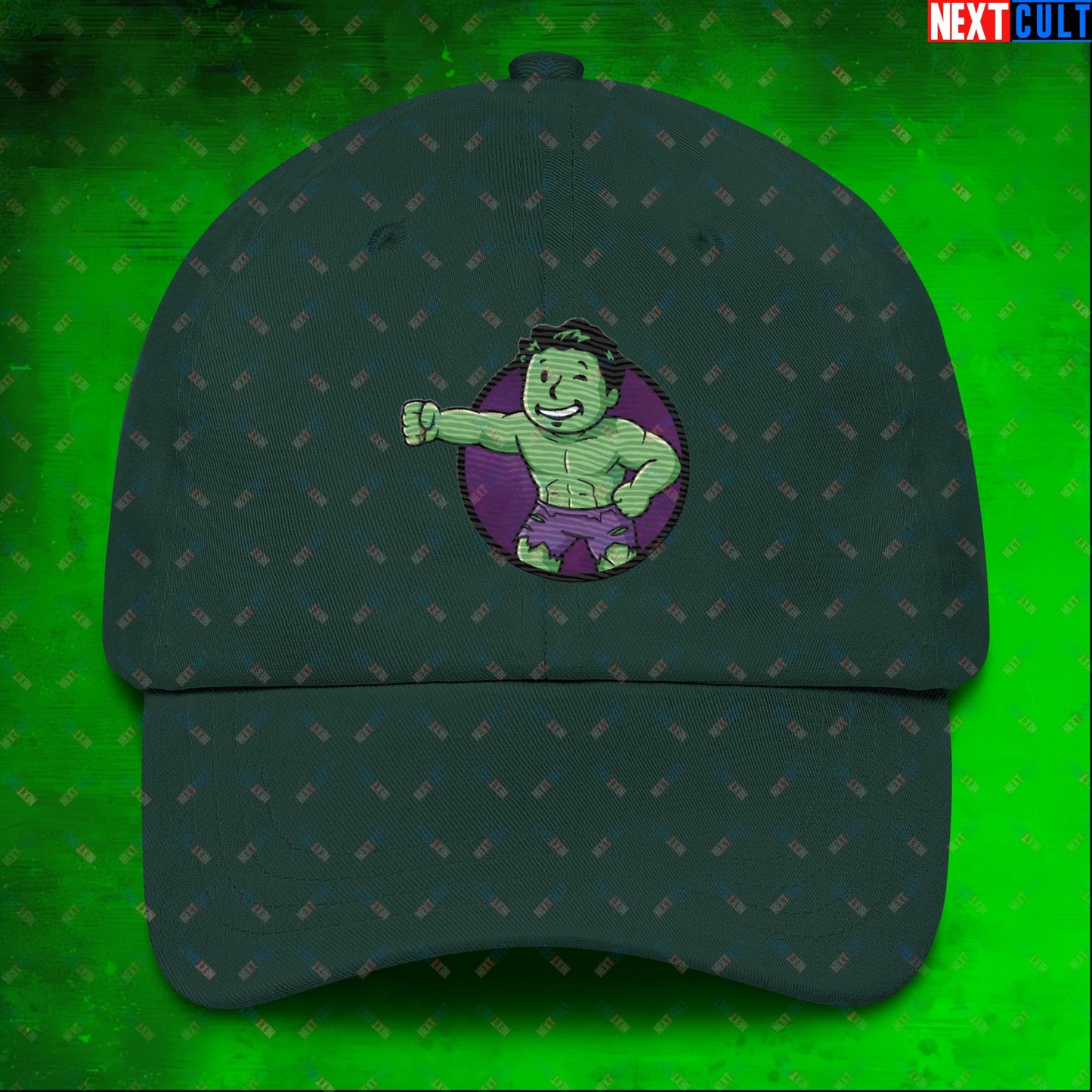 Angry Boy Hulk Vault Boy Fallout Funny Meme Cartoon Mashup Dad hat Spruce Hats Avengers Fallout Hulk Movies Superheroes Vault Boy Next Cult Brand