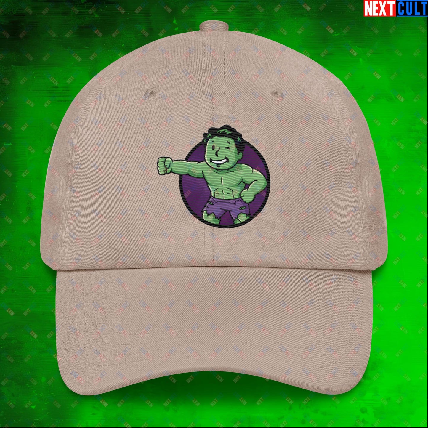 Angry Boy Hulk Vault Boy Fallout Funny Meme Cartoon Mashup Dad hat Stone Hats Avengers Fallout Hulk Movies Superheroes Vault Boy Next Cult Brand
