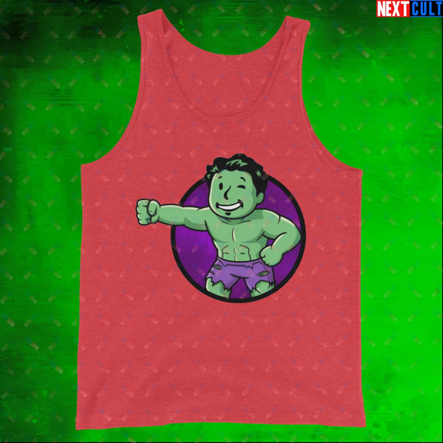 Angry Boy Hulk Vault Boy Fallout Funny Meme Cartoon Mashup Tank Top Red Triblend Tank Tops Fallout Hulk Movies Superheroes Vault Boy Next Cult Brand