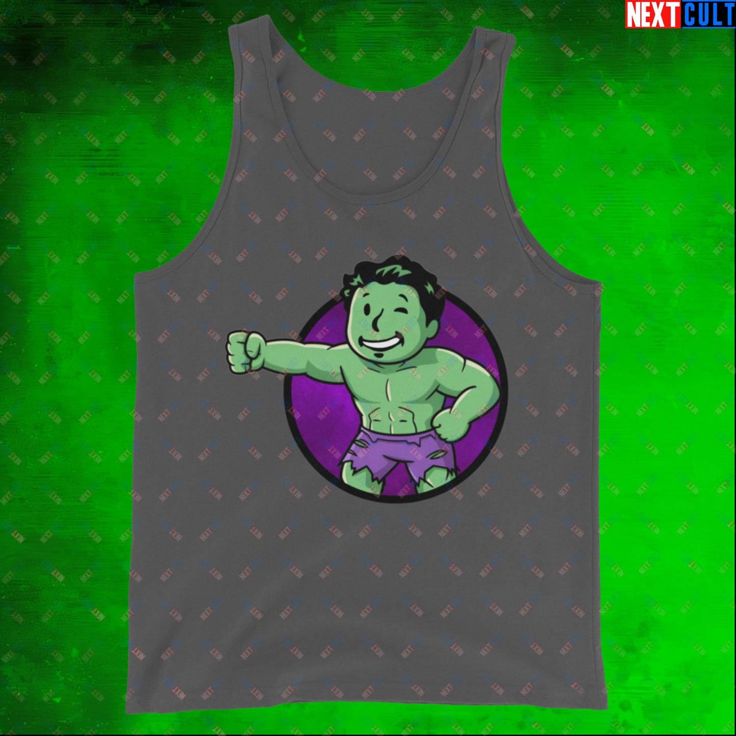 Angry Boy Hulk Vault Boy Fallout Funny Meme Cartoon Mashup Tank Top Asphalt Tank Tops Avengers Fallout Hulk Movies Superheroes Vault Boy Next Cult Brand