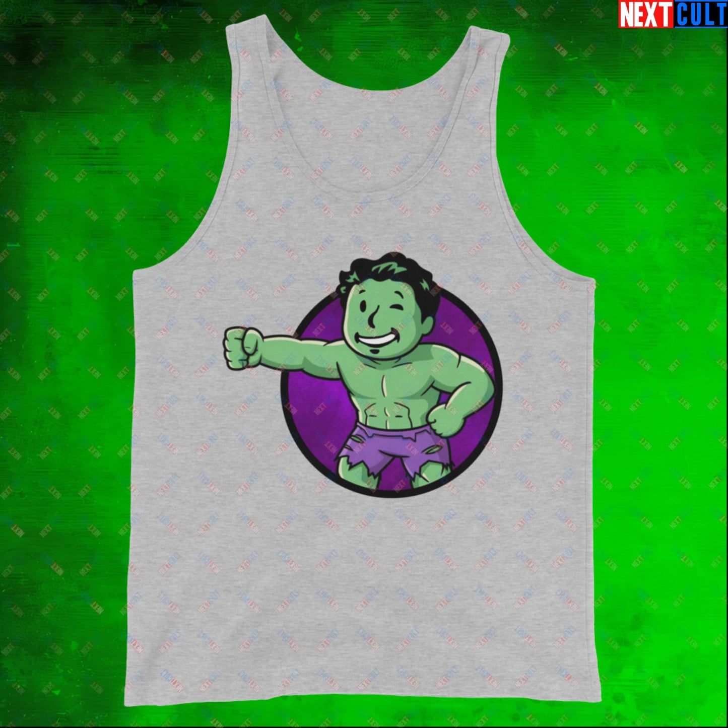 Angry Boy Hulk Vault Boy Fallout Funny Meme Cartoon Mashup Tank Top Athletic Heather Tank Tops Fallout Hulk Movies Superheroes Vault Boy Next Cult Brand