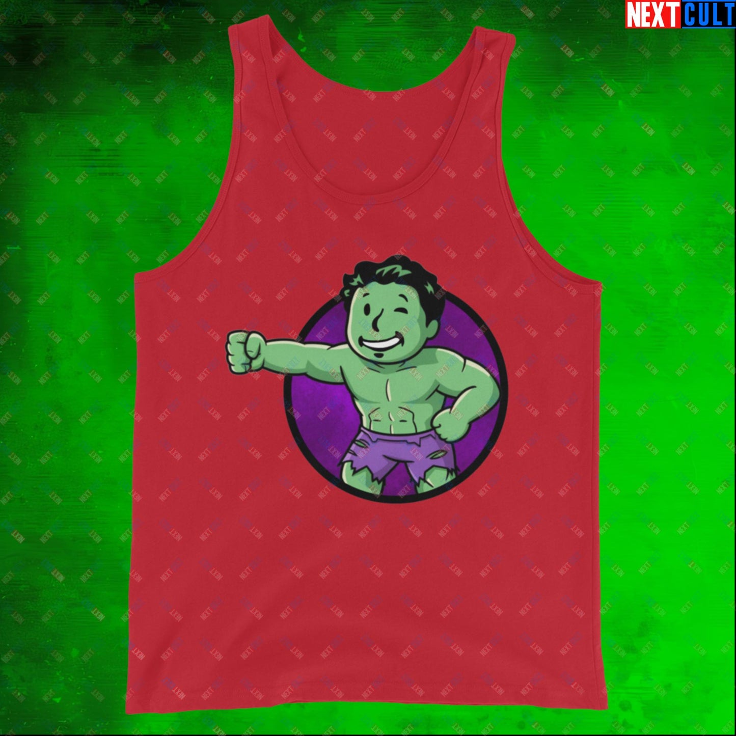 Angry Boy Hulk Vault Boy Fallout Funny Meme Cartoon Mashup Tank Top Red Tank Tops Fallout Hulk Movies Superheroes Vault Boy Next Cult Brand