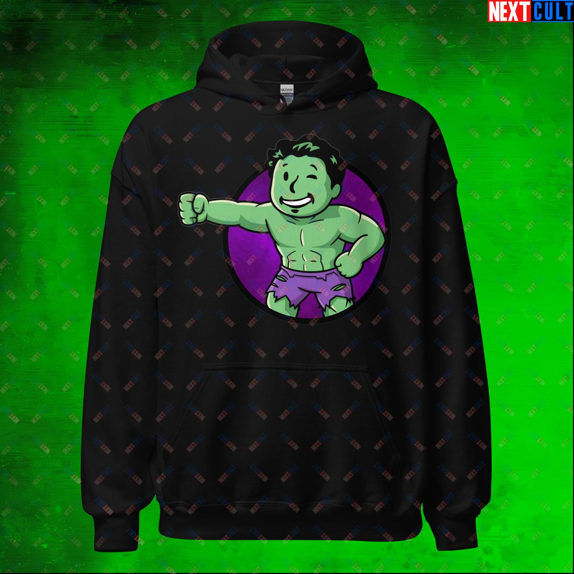 Angry Boy Hulk Vault Boy Fallout Funny Meme Cartoon Mashup Unisex Hoodie Black Hoodies Avengers Fallout Hulk Movies Superheroes Vault Boy Next Cult Brand