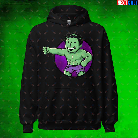 Angry Boy Hulk Vault Boy Fallout Funny Meme Cartoon Mashup Unisex Hoodie Black Hoodies Avengers Fallout Hulk Movies Superheroes Vault Boy Next Cult Brand