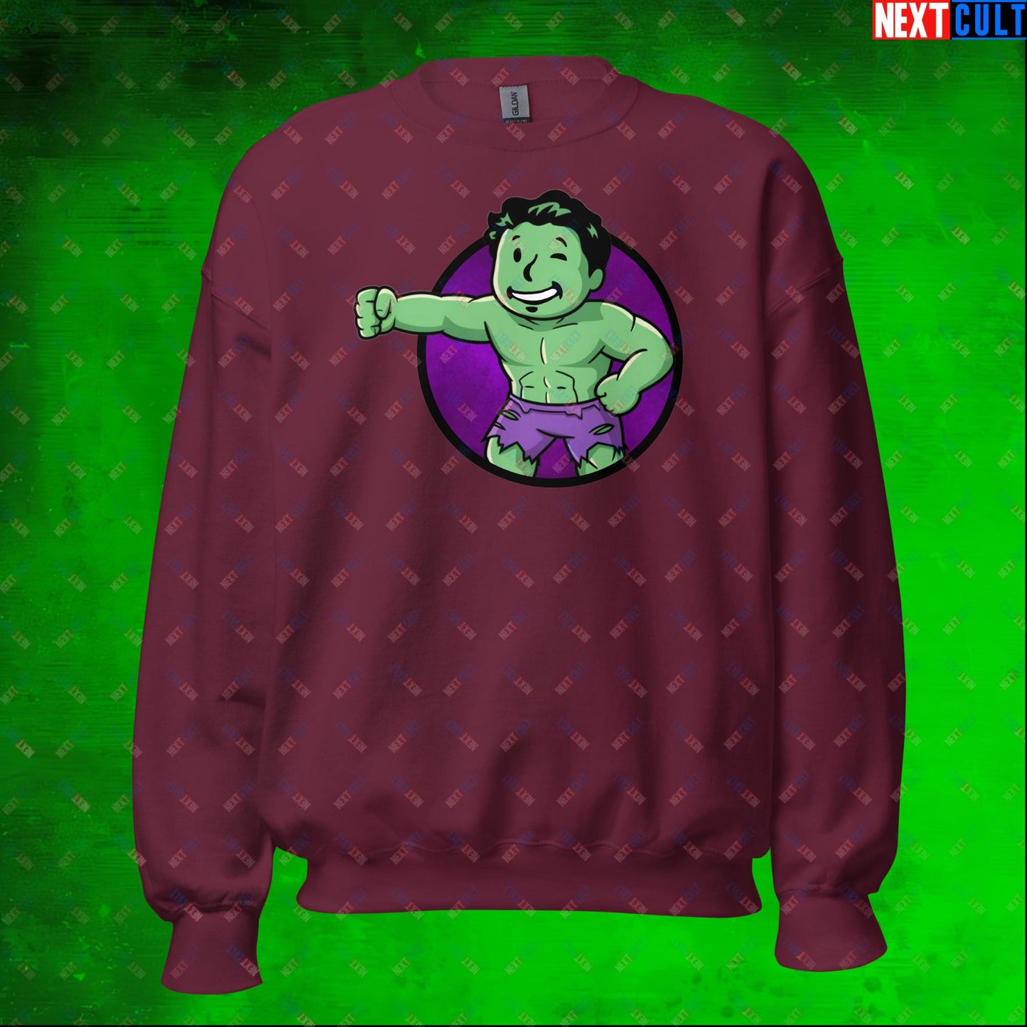 Angry Boy Hulk Vault Boy Fallout Funny Meme Cartoon Mashup Unisex Sweatshirt Maroon Sweatshirts Avengers Fallout Hulk Movies Superheroes Vault Boy Next Cult Brand