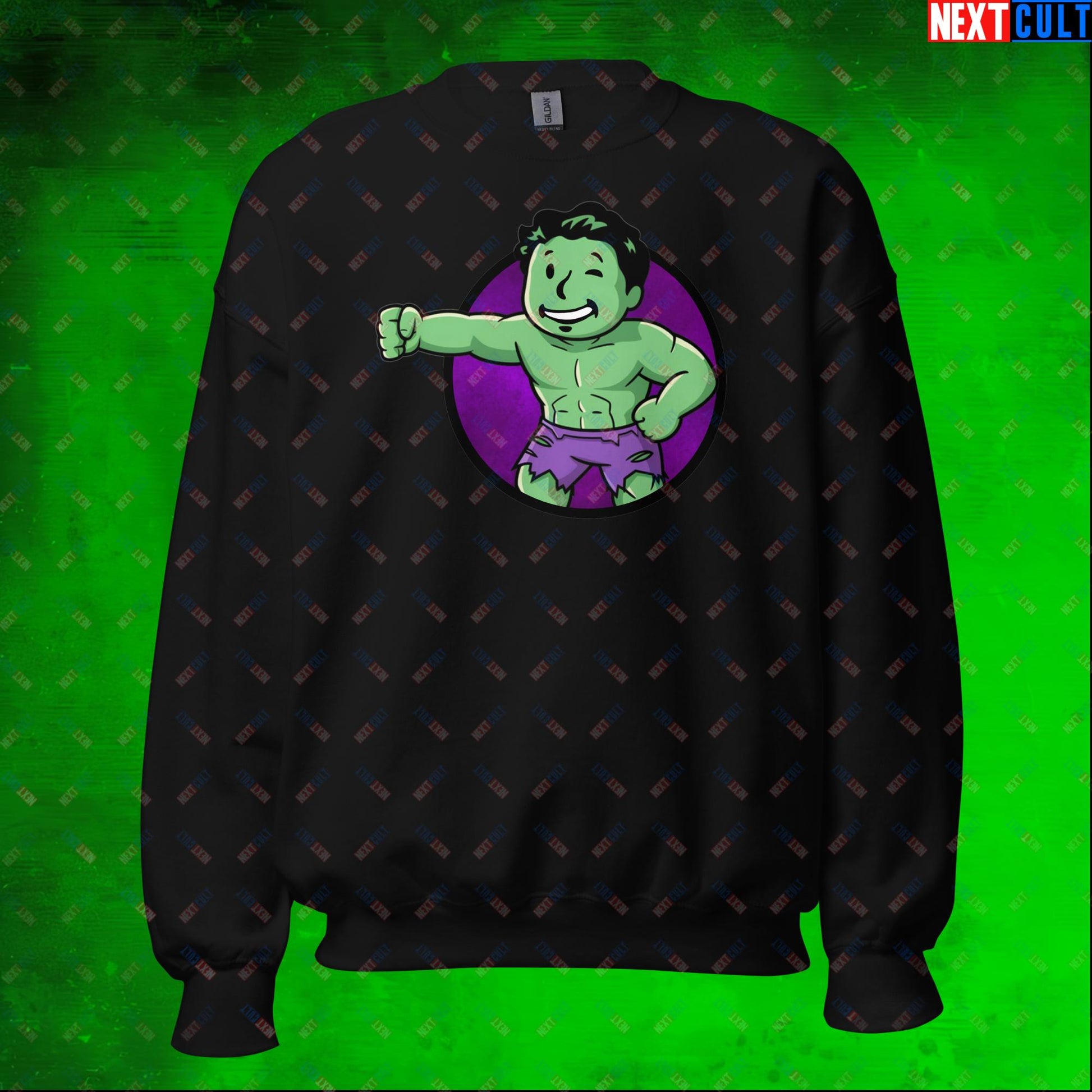 Angry Boy Hulk Vault Boy Fallout Funny Meme Cartoon Mashup Unisex Sweatshirt Black Sweatshirts Avengers Fallout Hulk Movies Superheroes Vault Boy Next Cult Brand