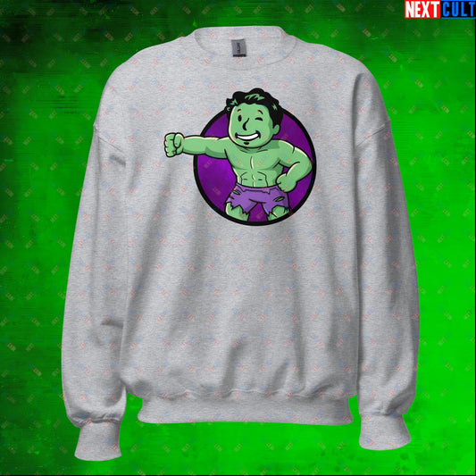 Angry Boy Hulk Vault Boy Fallout Funny Meme Cartoon Mashup Unisex Sweatshirt Sport Grey Sweatshirts Avengers Fallout Hulk Movies Superheroes Vault Boy Next Cult Brand