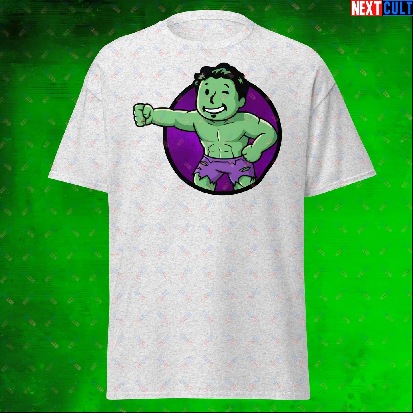Angry Boy Hulk Vault Boy Fallout Funny Meme Cartoon Mashup Unisex tee Ash T-shirts Avengers Fallout Hulk Movies Superheroes Vault Boy Next Cult Brand
