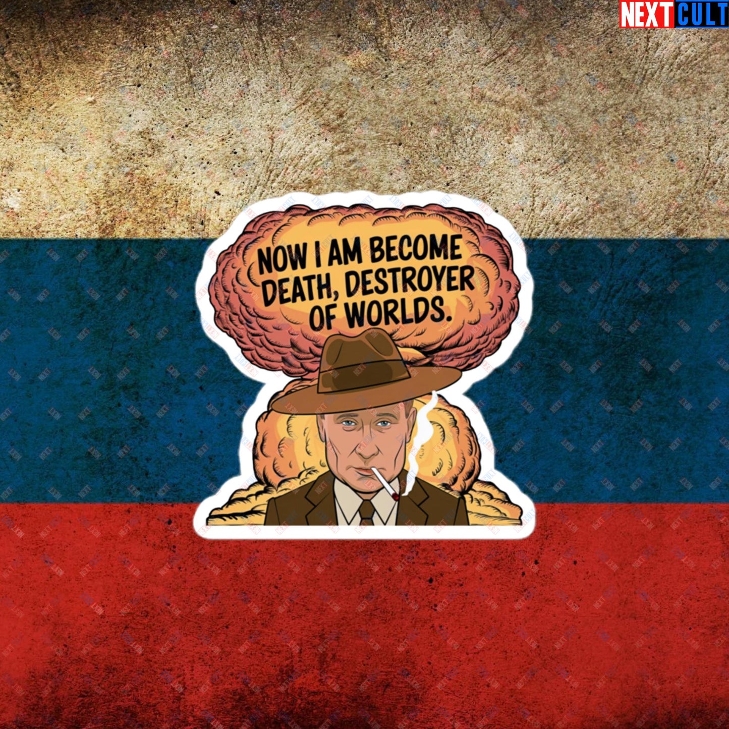 Anti Vladimir Putin Destroyer of Worlds Oppenheimer Bubble-free stickers 3″×3″ Stickers Politics Vladimir Putin Next Cult Brand