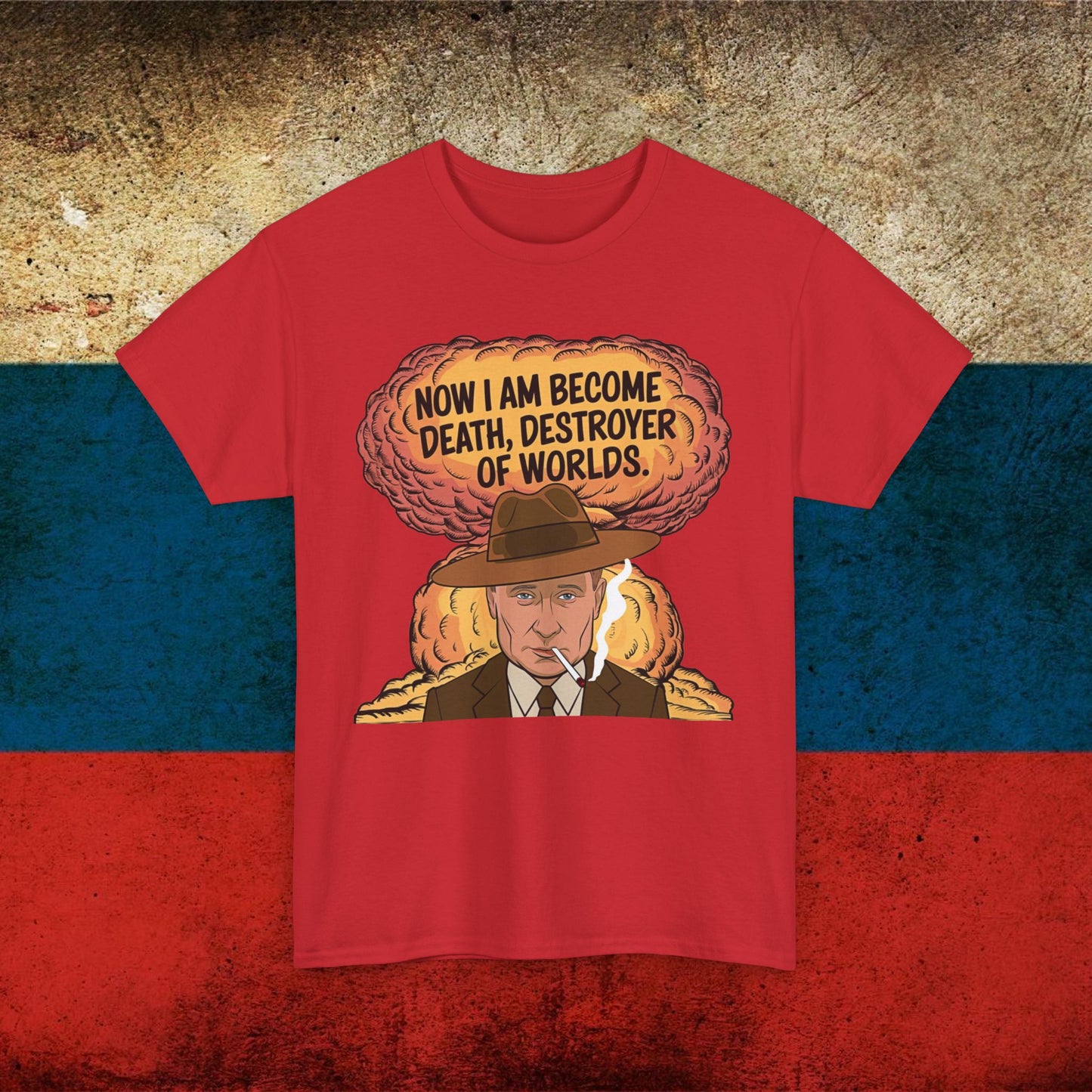 Anti Vladimir Putin Destroyer of Worlds Oppenheimer Unisex Heavy Cotton Tee Red T-shirts Politics Vladimir Putin Printify