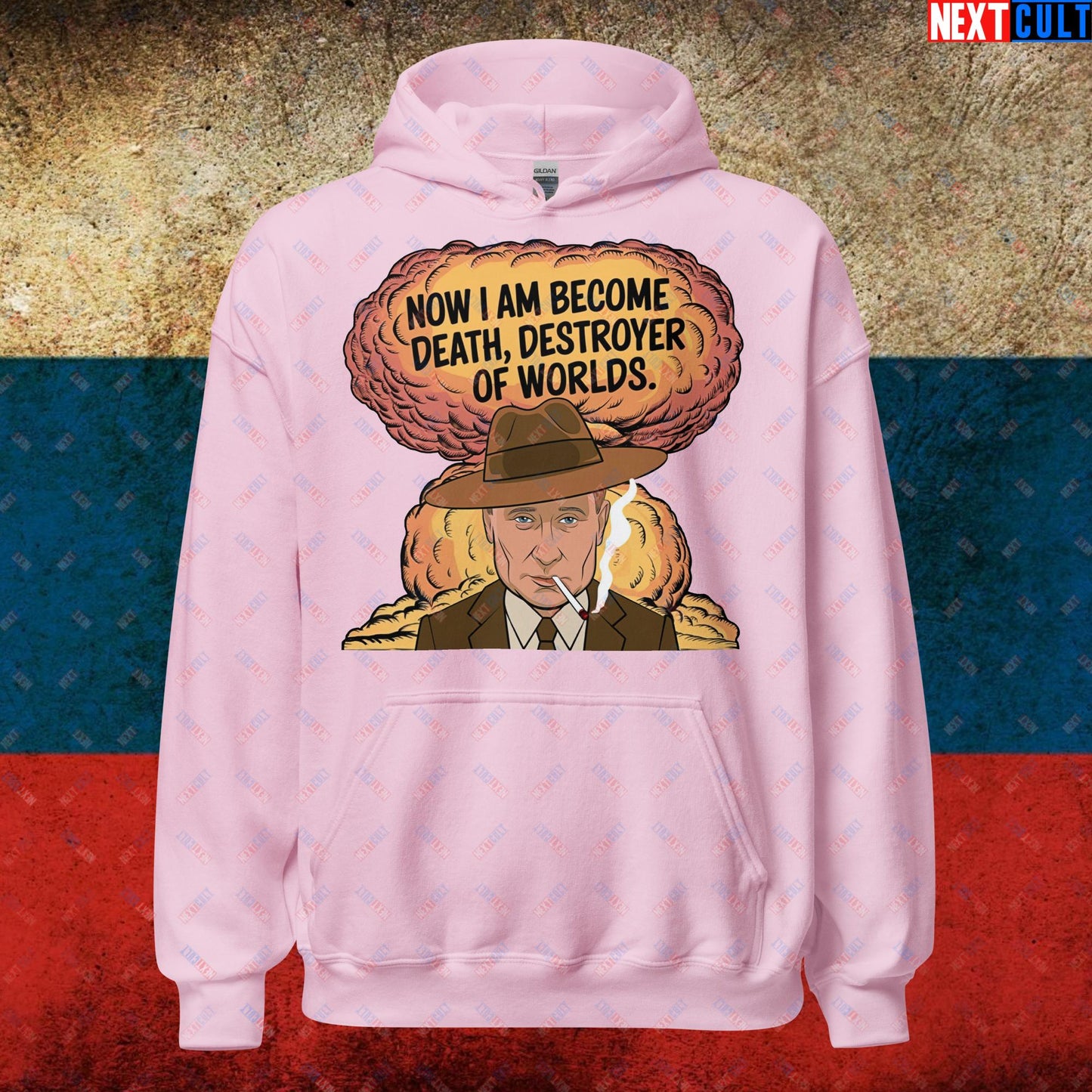 Anti Vladimir Putin Destroyer of Worlds Oppenheimer Unisex Hoodie Light Pink Hoodies Politics Vladimir Putin Next Cult Brand