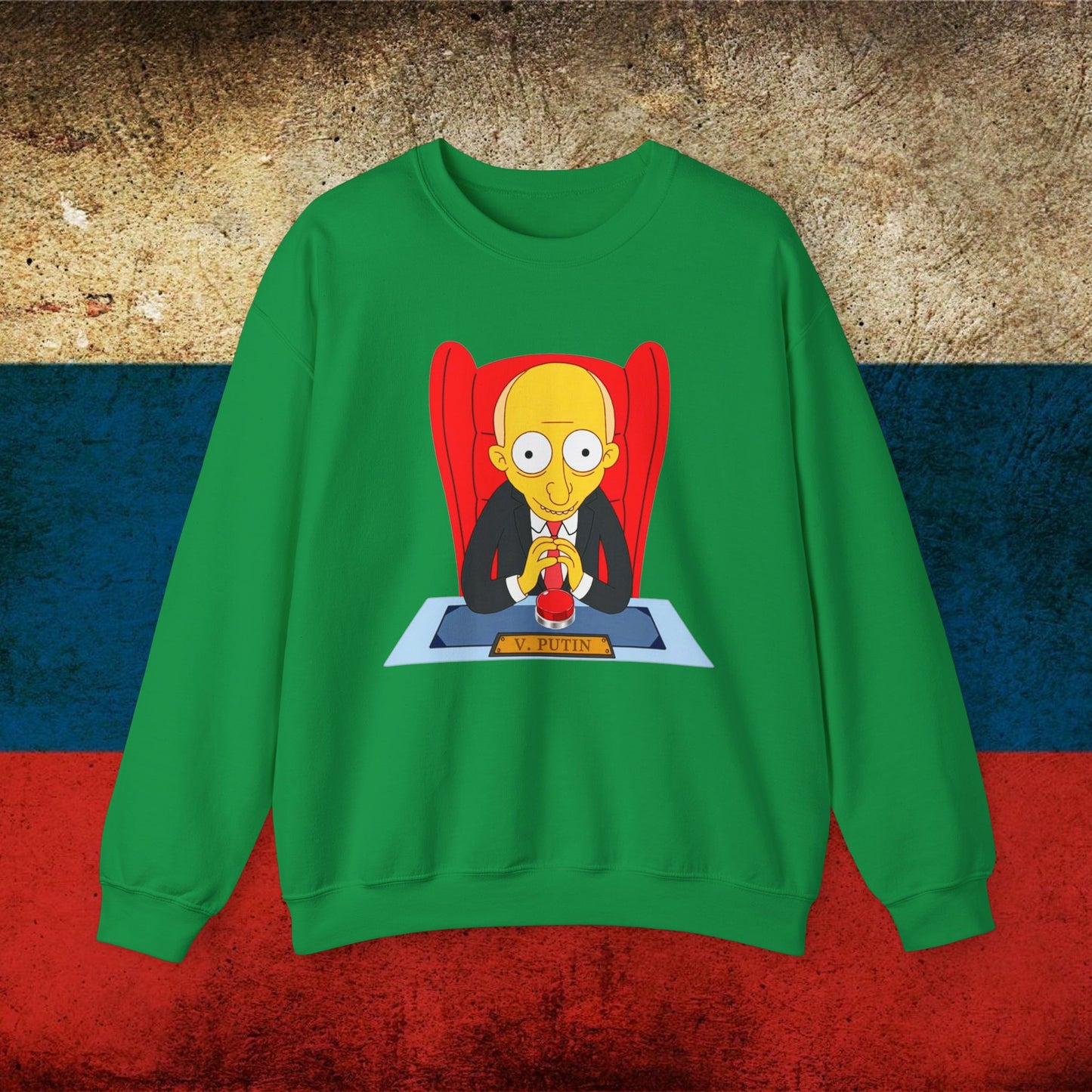 Anti Vladimir Putin Funny Mr. Burns Simpsons Unisex Heavy Blend Crewneck Sweatshirt Irish Green Sweatshirts Politics Vladimir Putin Printify