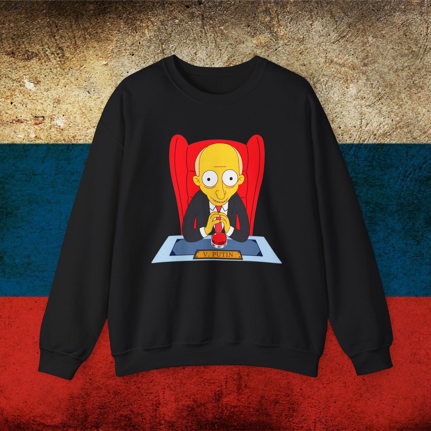 Anti Vladimir Putin Funny Mr. Burns Simpsons Unisex Heavy Blend Crewneck Sweatshirt Black Sweatshirts Politics Vladimir Putin Printify