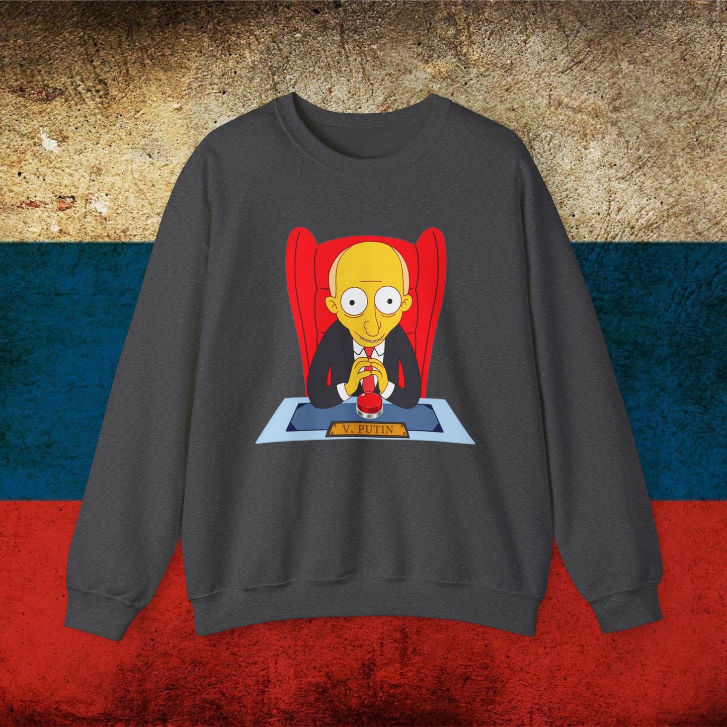 Anti Vladimir Putin Funny Mr. Burns Simpsons Unisex Heavy Blend Crewneck Sweatshirt Dark Heather Sweatshirts Politics Vladimir Putin Printify