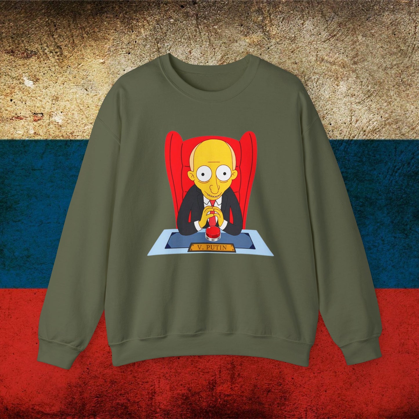 Anti Vladimir Putin Funny Mr. Burns Simpsons Unisex Heavy Blend Crewneck Sweatshirt Military Green Sweatshirts Politics Vladimir Putin Printify