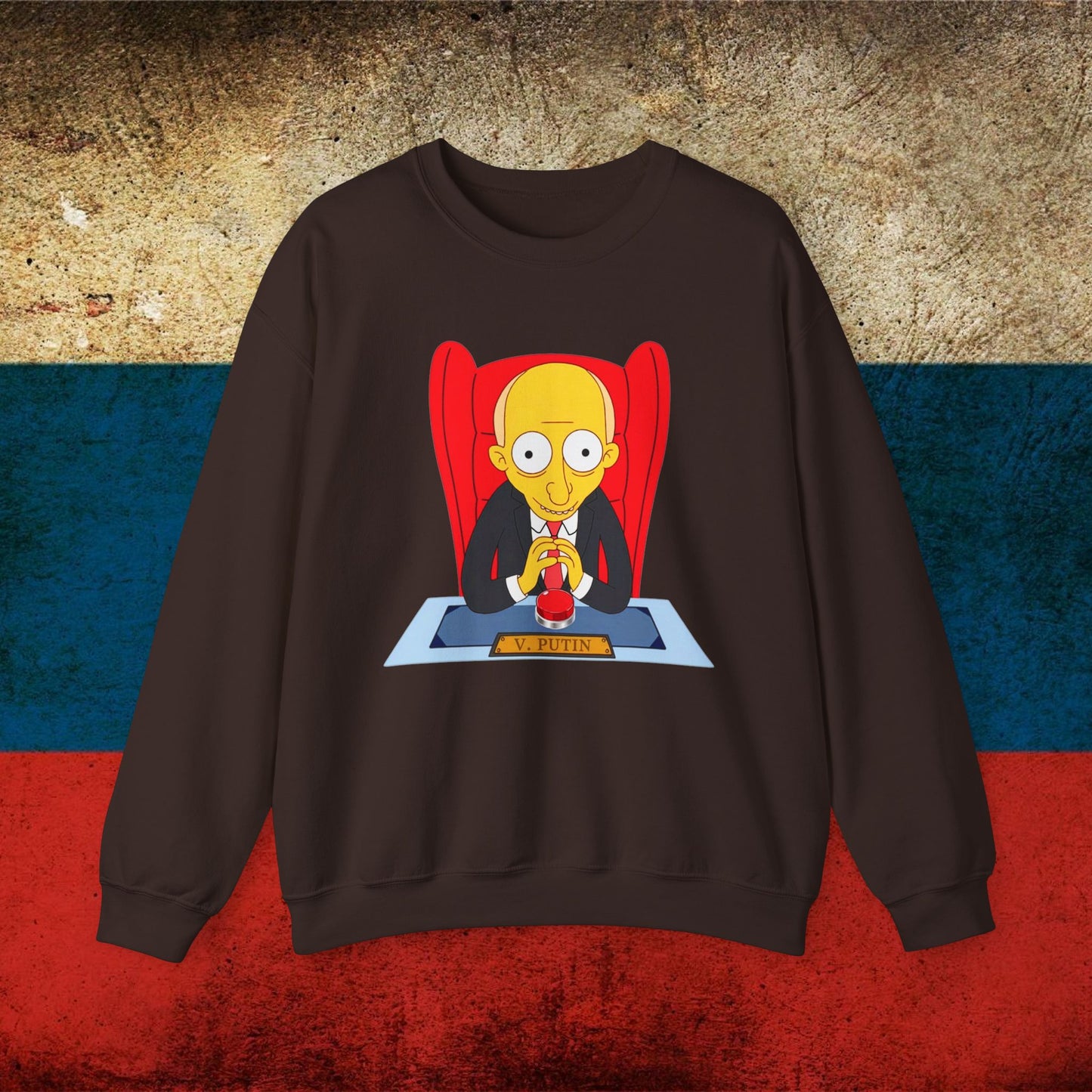 Anti Vladimir Putin Funny Mr. Burns Simpsons Unisex Heavy Blend Crewneck Sweatshirt Dark Chocolate Sweatshirts Politics Vladimir Putin Printify