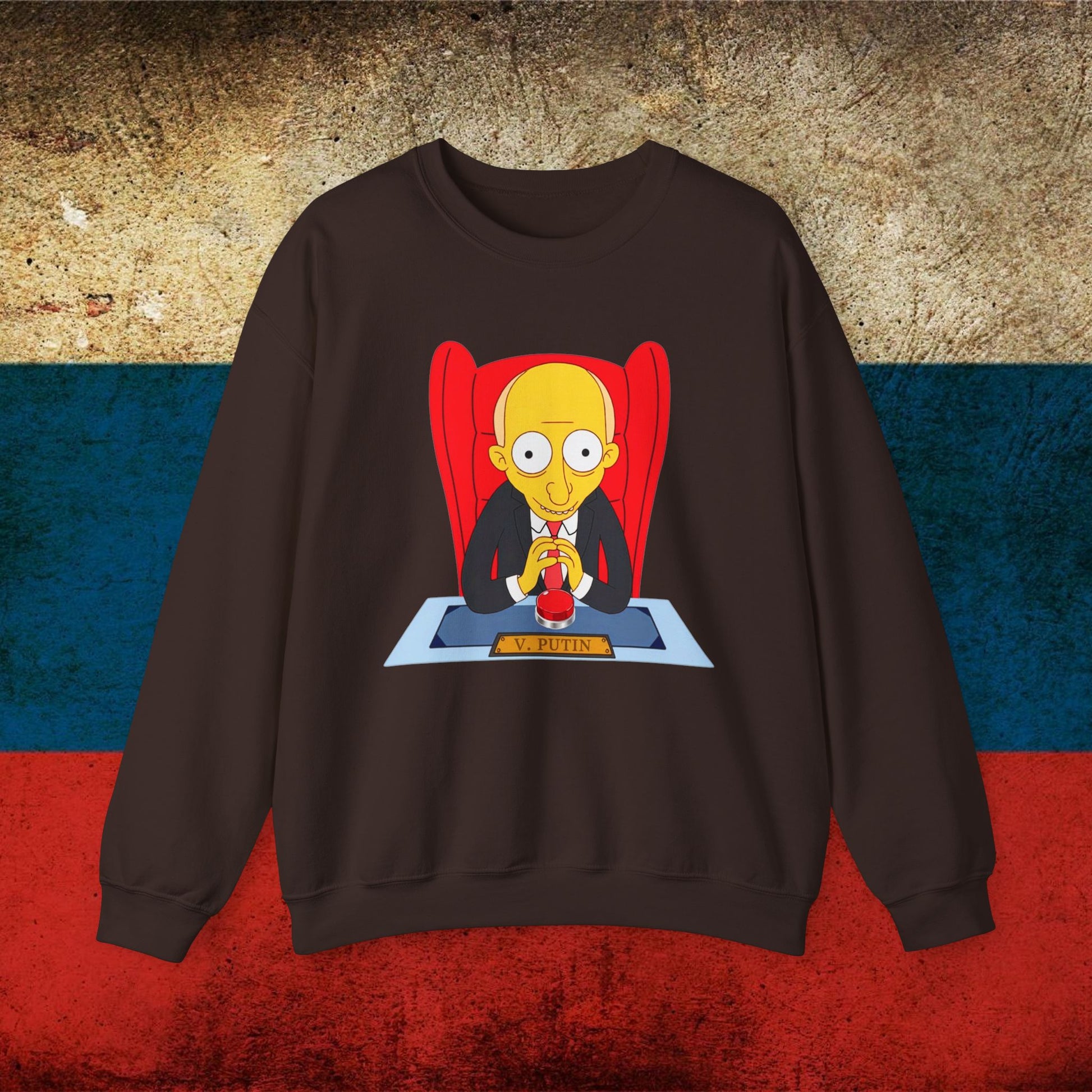 Anti Vladimir Putin Funny Mr. Burns Simpsons Unisex Heavy Blend Crewneck Sweatshirt Dark Chocolate Sweatshirts Politics Vladimir Putin Printify