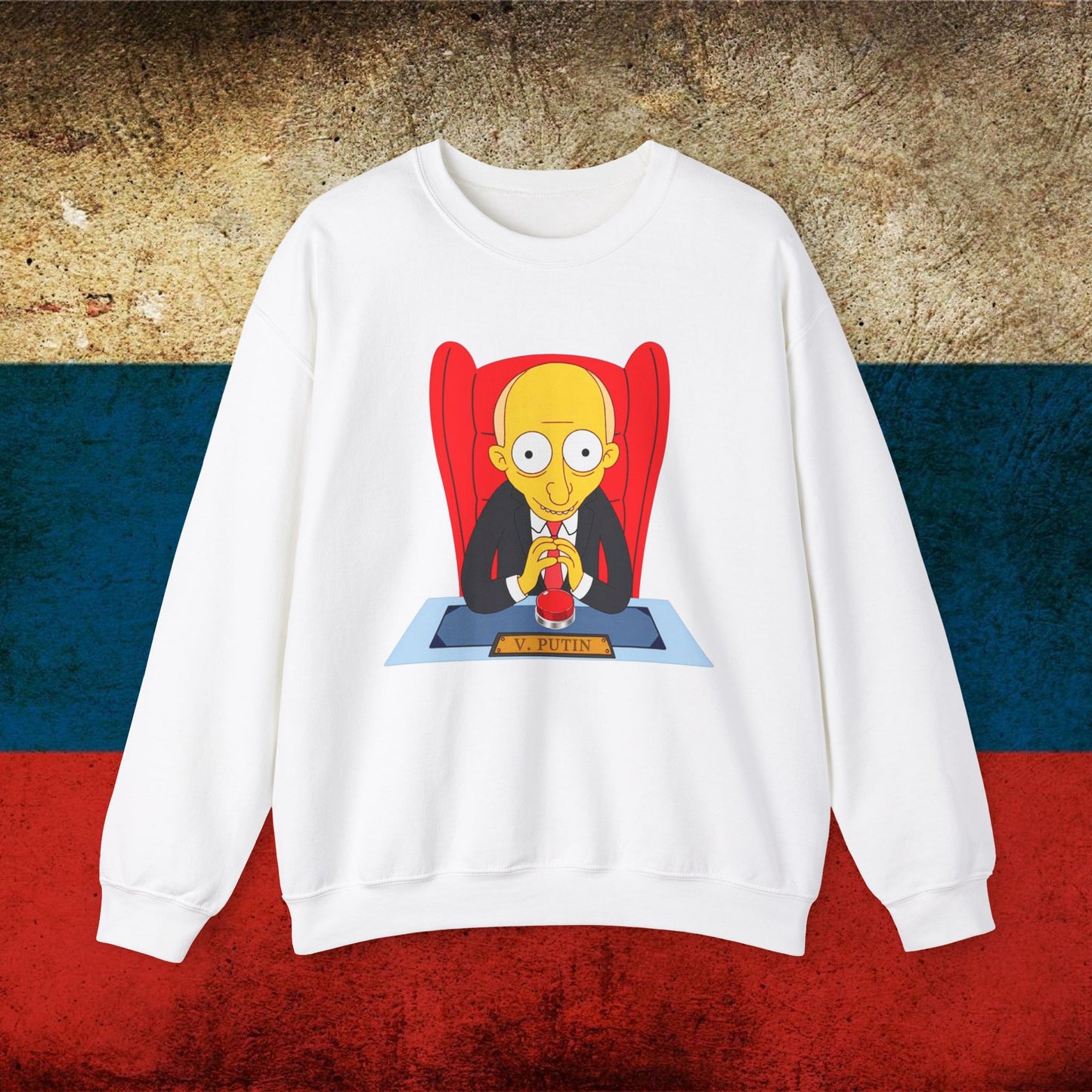 Anti Vladimir Putin Funny Mr. Burns Simpsons Unisex Heavy Blend Crewneck Sweatshirt White Sweatshirts Politics Vladimir Putin Printify
