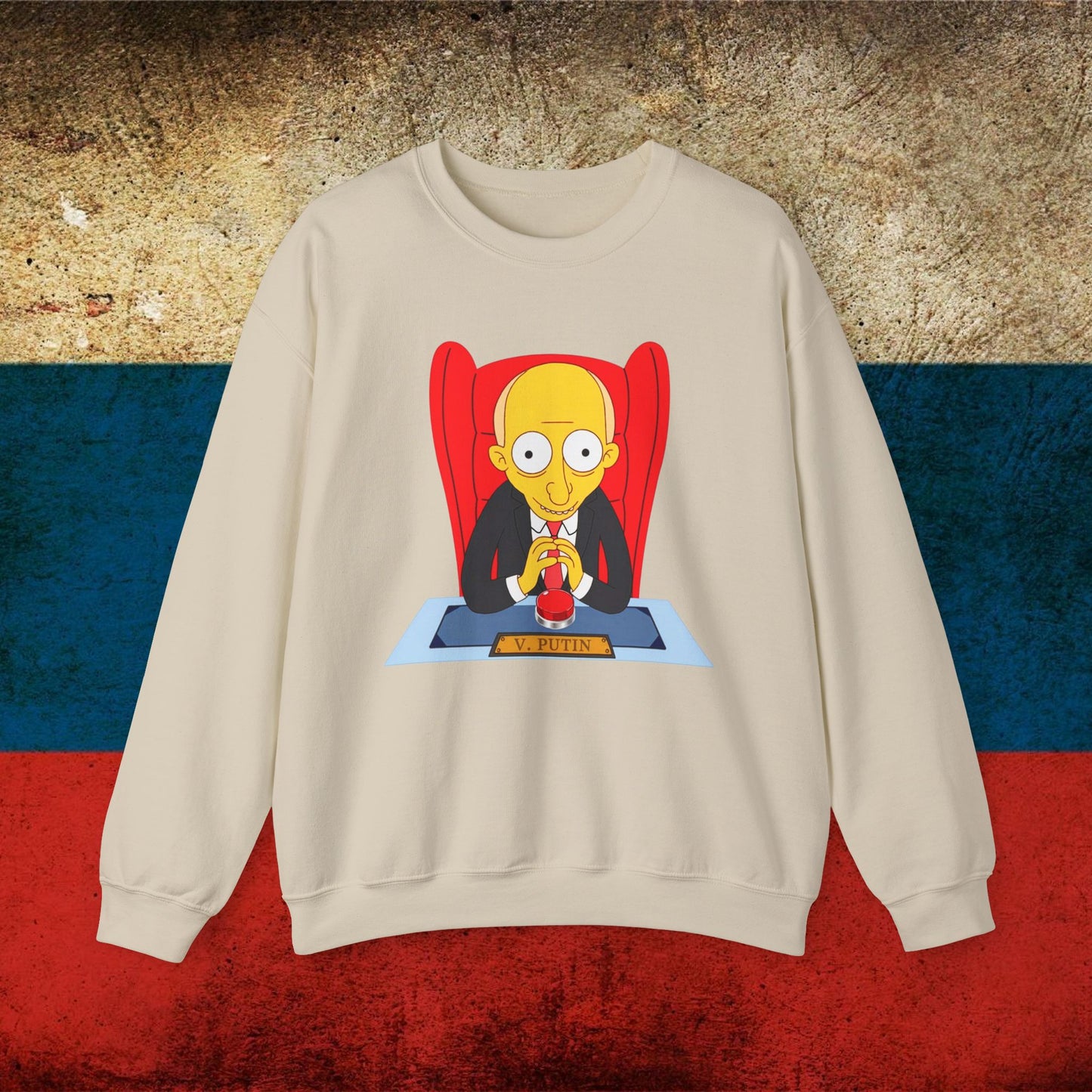 Anti Vladimir Putin Funny Mr. Burns Simpsons Unisex Heavy Blend Crewneck Sweatshirt Sand Sweatshirts Politics Vladimir Putin Printify