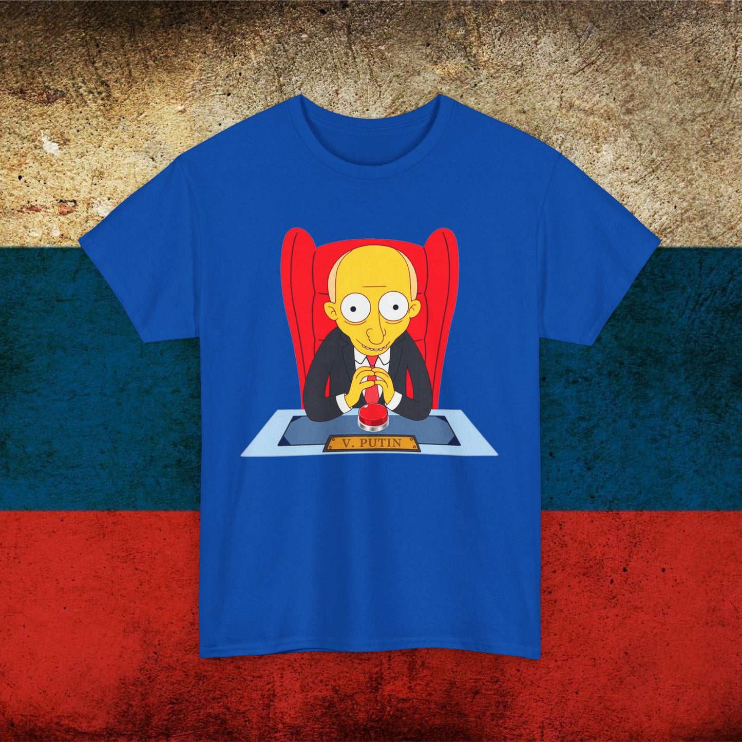 Anti Vladimir Putin Funny Mr. Burns Simpsons Unisex Heavy Cotton Tee Neon Blue T-shirts Politics Vladimir Putin Printify