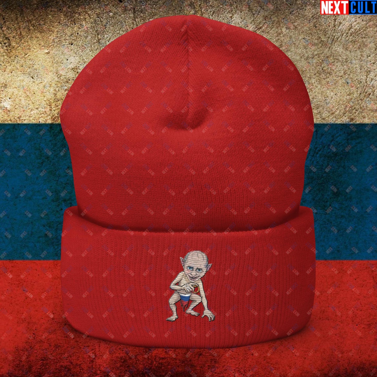 Anti Vladimir Putin Gollum Funny Cuffed Beanie Red Hats Politics Vladimir Putin Next Cult Brand