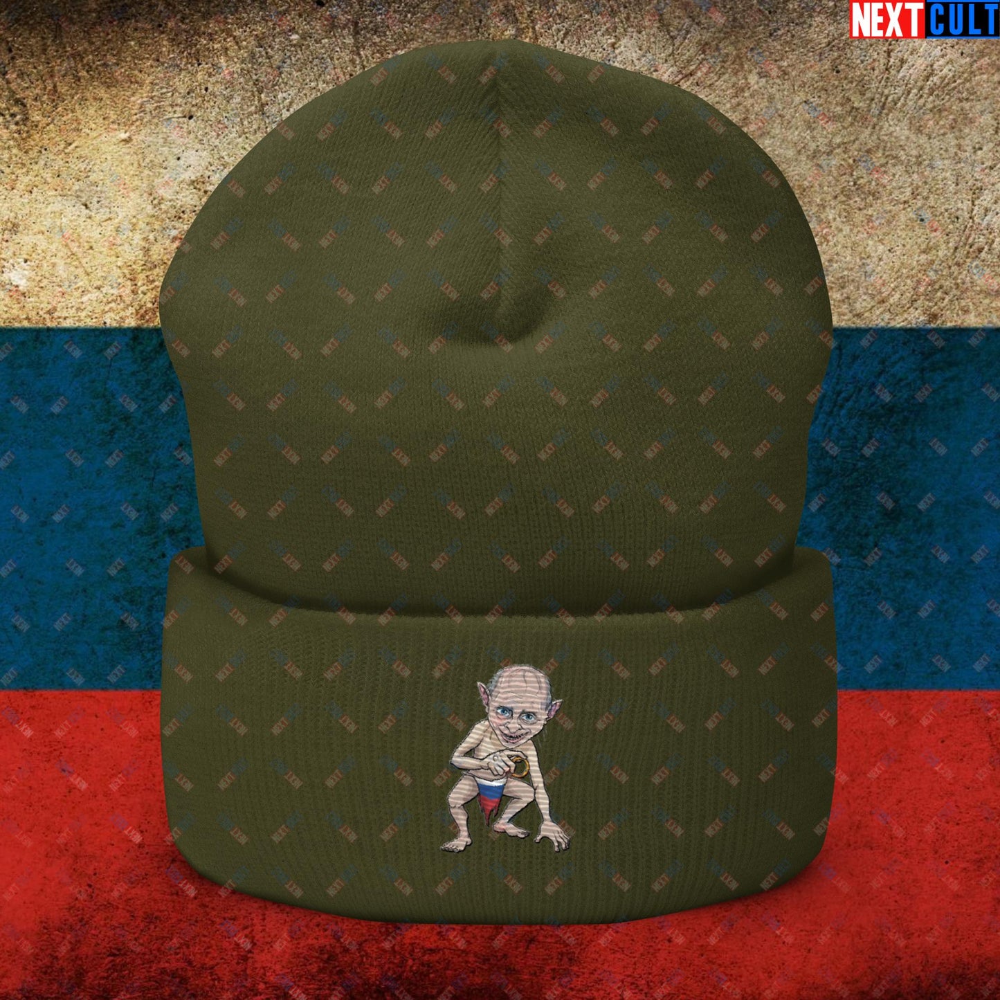 Anti Vladimir Putin Gollum Funny Cuffed Beanie Olive Hats Politics Vladimir Putin Next Cult Brand