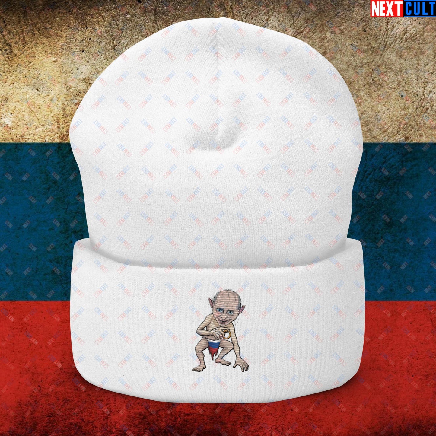 Anti Vladimir Putin Gollum Funny Cuffed Beanie White Hats Politics Vladimir Putin Next Cult Brand