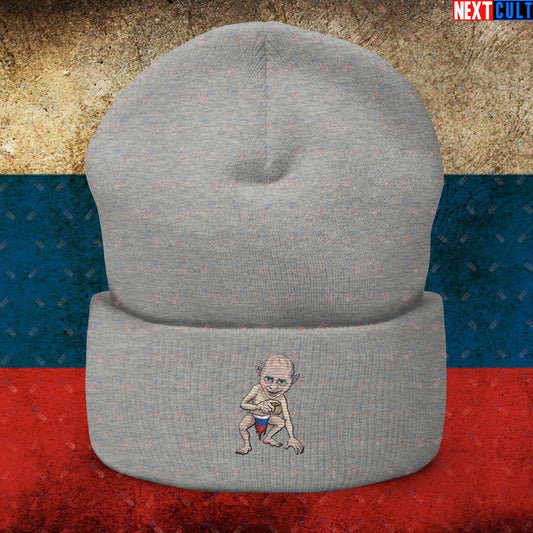 Anti Vladimir Putin Gollum Funny Cuffed Beanie Heather Grey Hats Politics Vladimir Putin Next Cult Brand