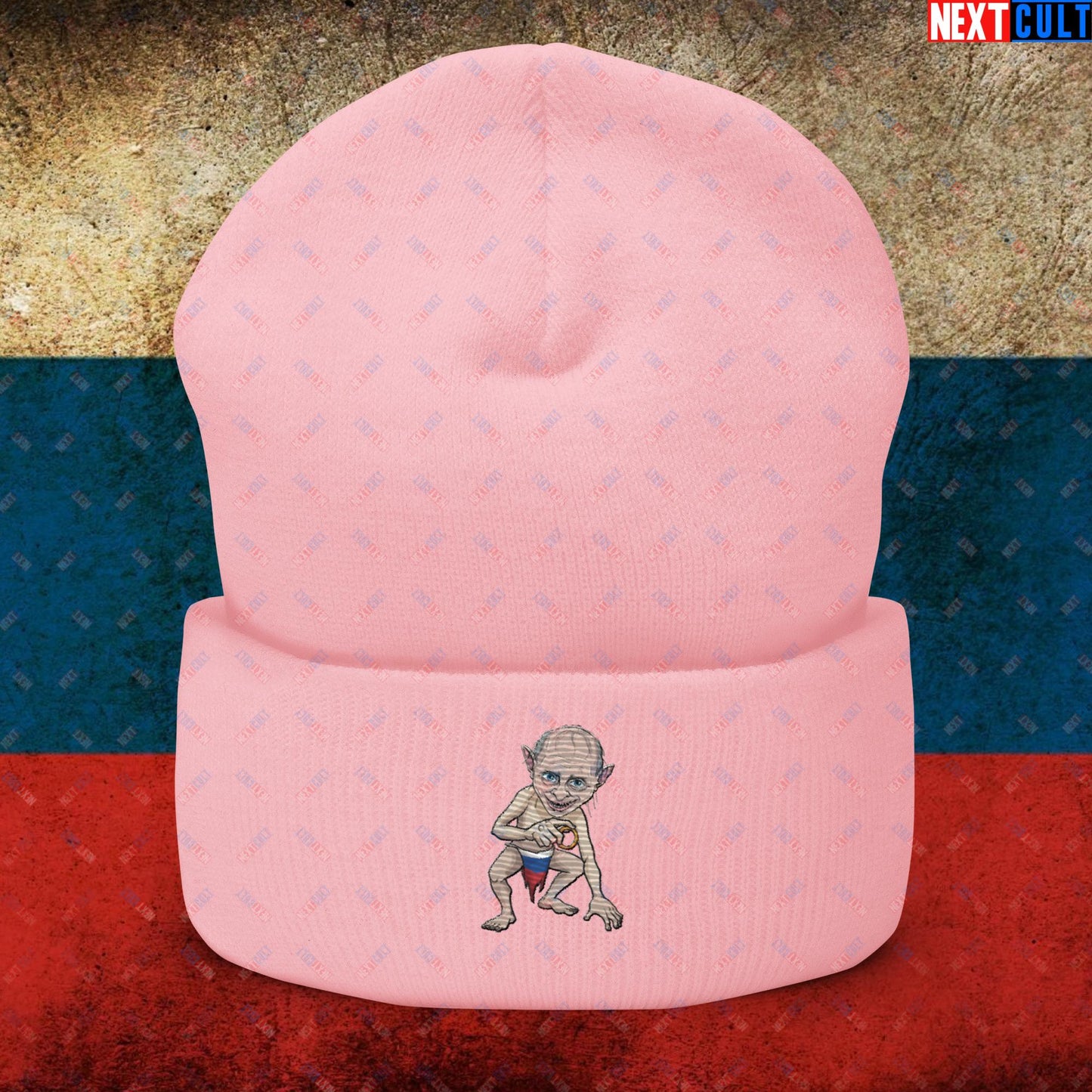 Anti Vladimir Putin Gollum Funny Cuffed Beanie Baby Pink Hats Politics Vladimir Putin Next Cult Brand