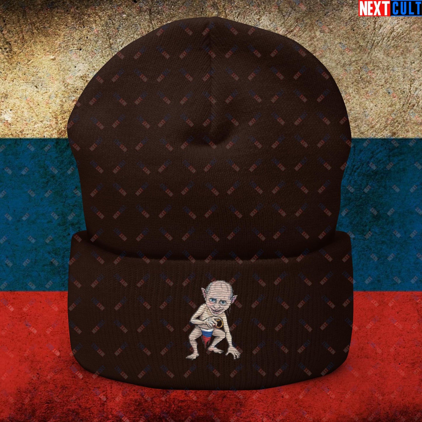 Anti Vladimir Putin Gollum Funny Cuffed Beanie Brown Hats Politics Vladimir Putin Next Cult Brand