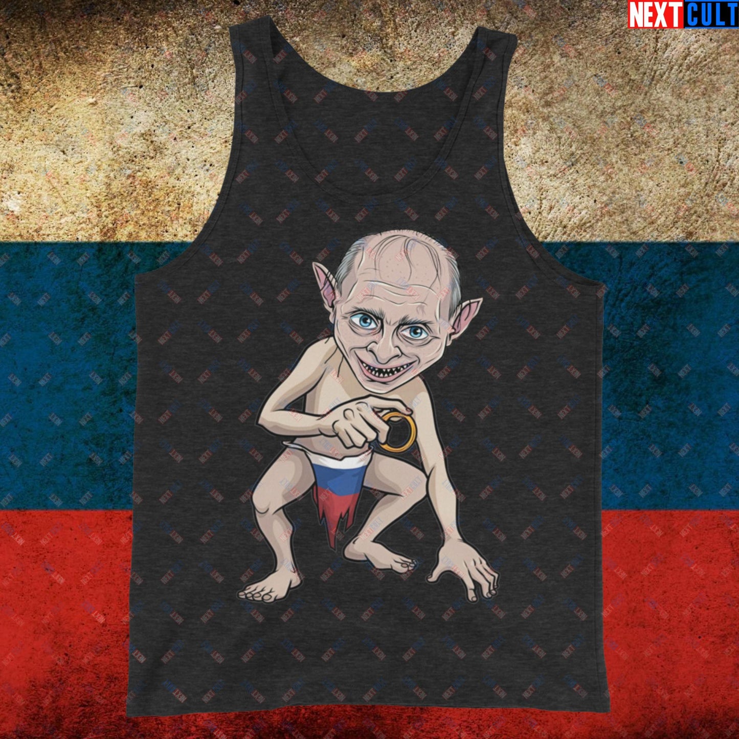Anti Vladimir Putin Gollum Funny Tank Top Charcoal-Black Triblend Tank Tops Politics Vladimir Putin Next Cult Brand
