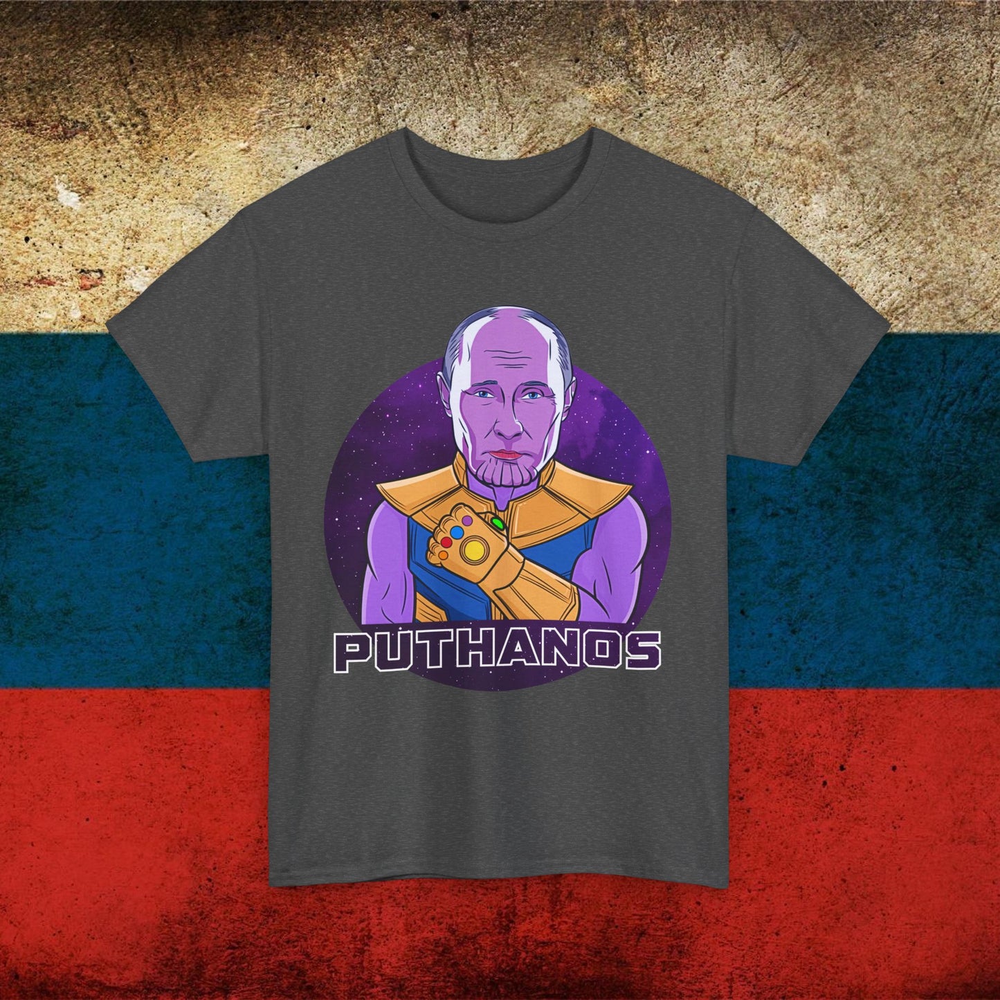 Anti Vladimir Putin Thanos Unisex Heavy Cotton Tee Dark Heather T-shirts Politics Vladimir Putin Printify