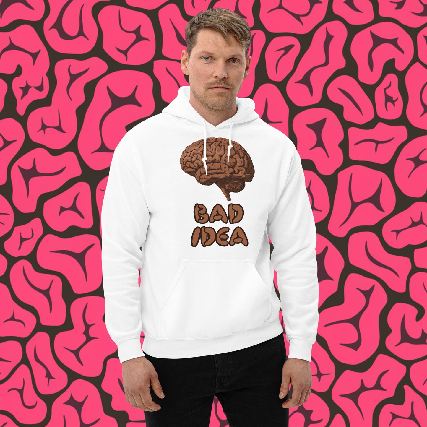 Bad Idea Shit Idea Brown Brains Unisex Hoodie White Hoodies Brains Feelings Life Next Cult Brand