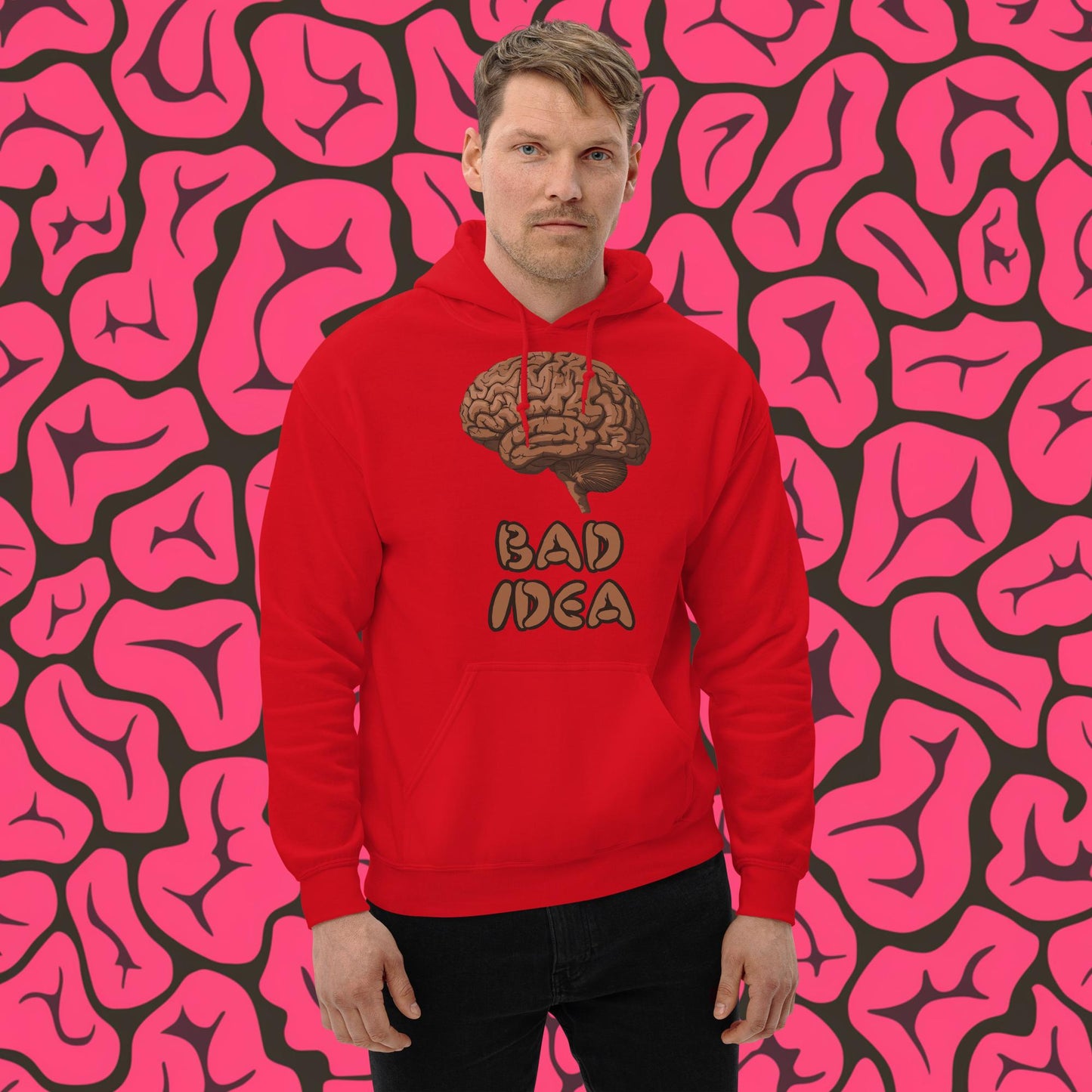Bad Idea Shit Idea Brown Brains Unisex Hoodie Red Hoodies Brains Feelings Life Next Cult Brand