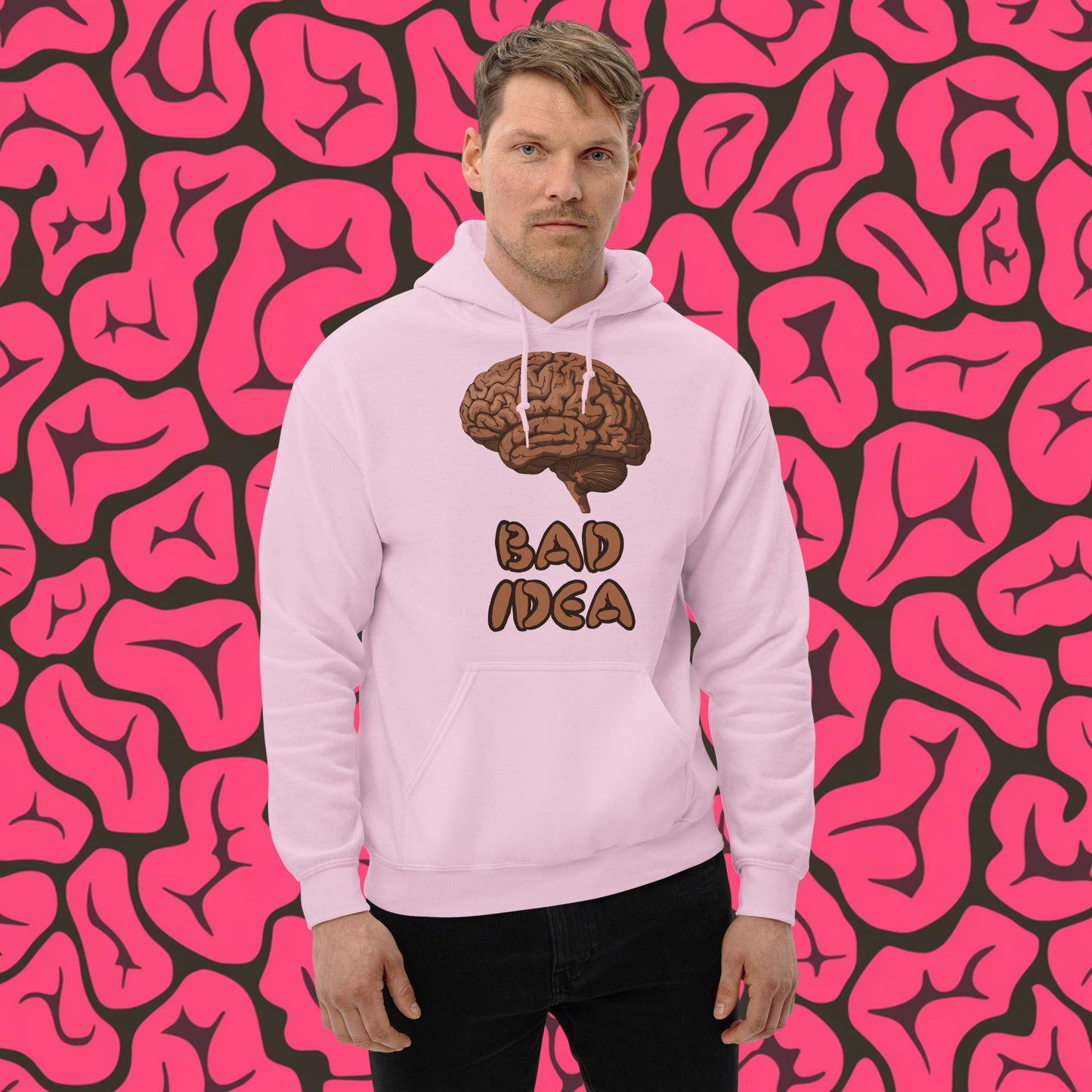 Bad Idea Shit Idea Brown Brains Unisex Hoodie Light Pink Hoodies Brains Feelings Life Next Cult Brand