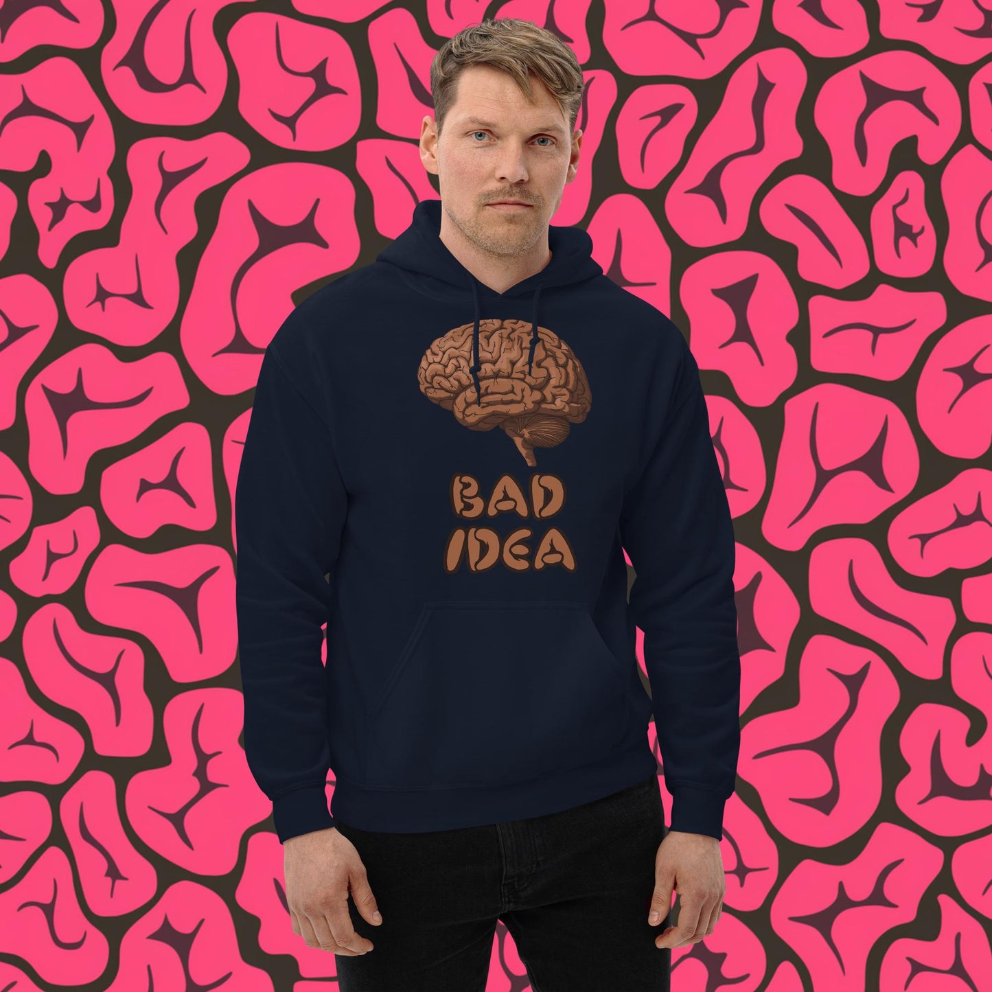 Bad Idea Shit Idea Brown Brains Unisex Hoodie Navy Hoodies Brains Feelings Life Next Cult Brand