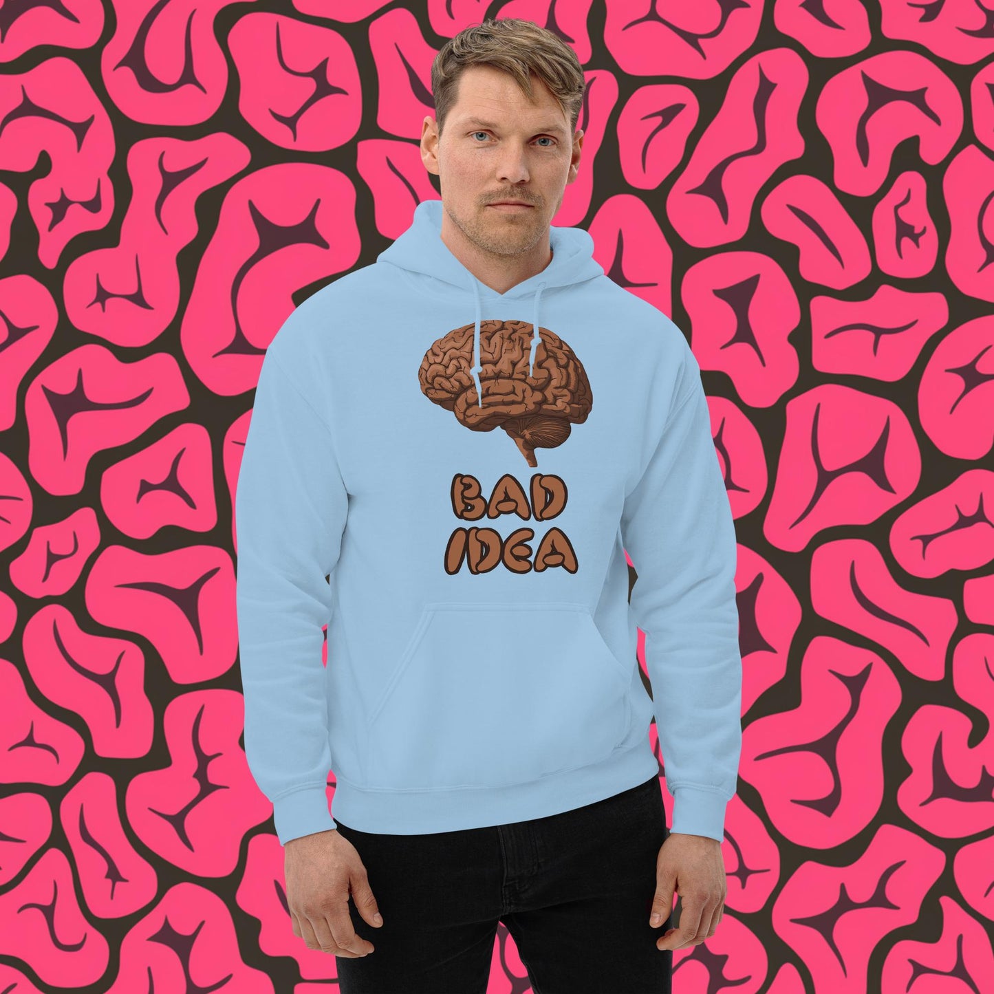 Bad Idea Shit Idea Brown Brains Unisex Hoodie Light Blue Hoodies Brains Feelings Life Next Cult Brand