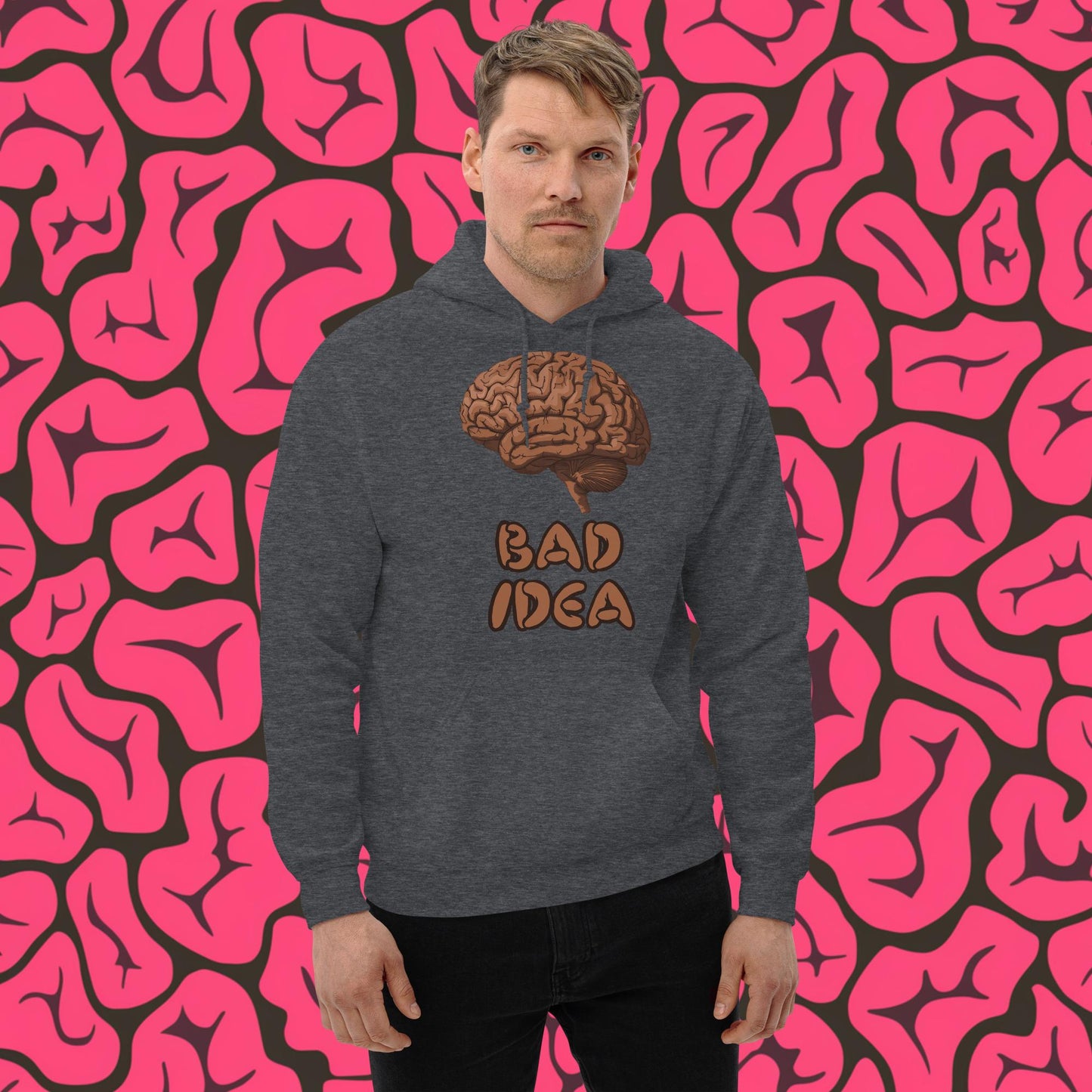 Bad Idea Shit Idea Brown Brains Unisex Hoodie Dark Heather Hoodies Brains Feelings Life Next Cult Brand
