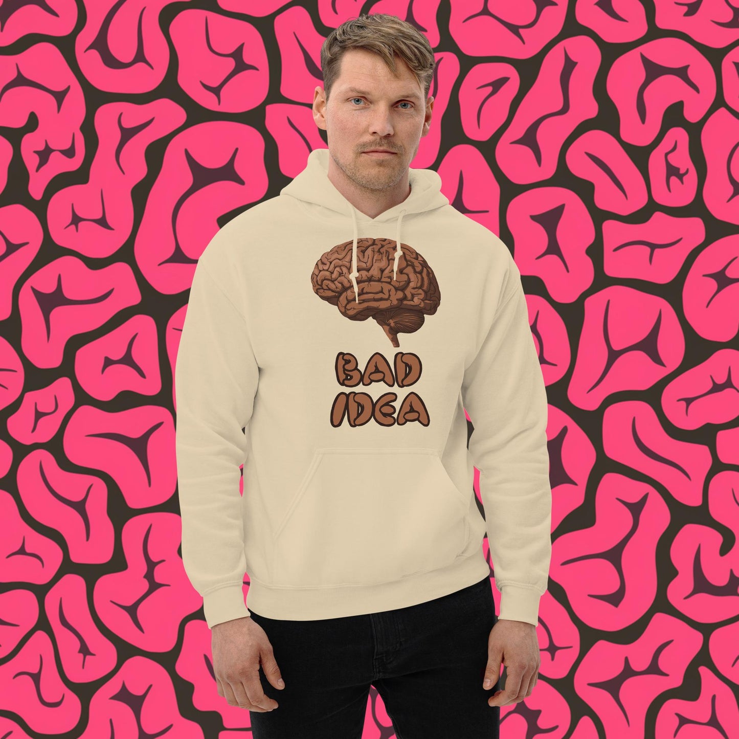 Bad Idea Shit Idea Brown Brains Unisex Hoodie Sand Hoodies Brains Feelings Life Next Cult Brand